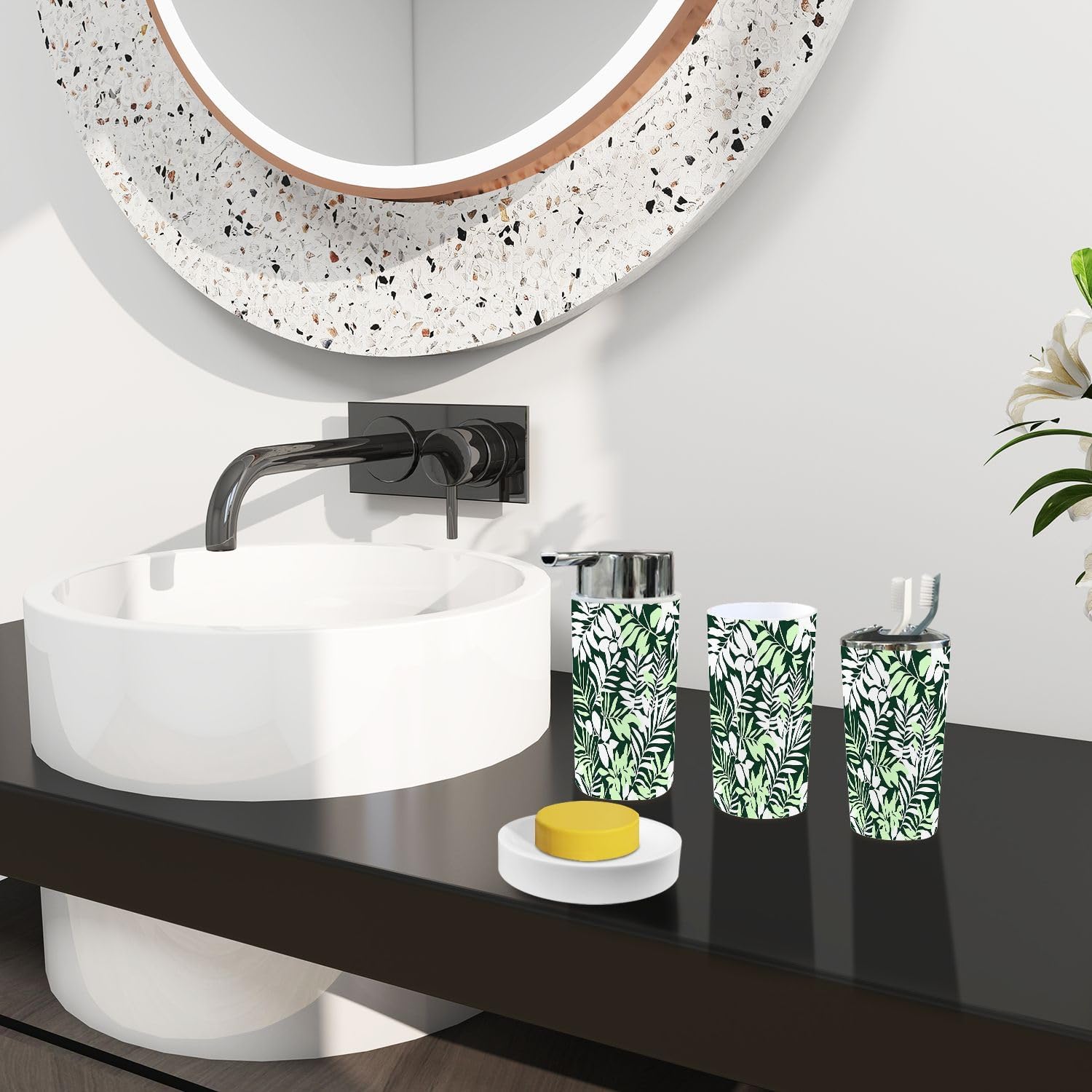 Boho Tropical Plant Bathroom Accessory Set of 6