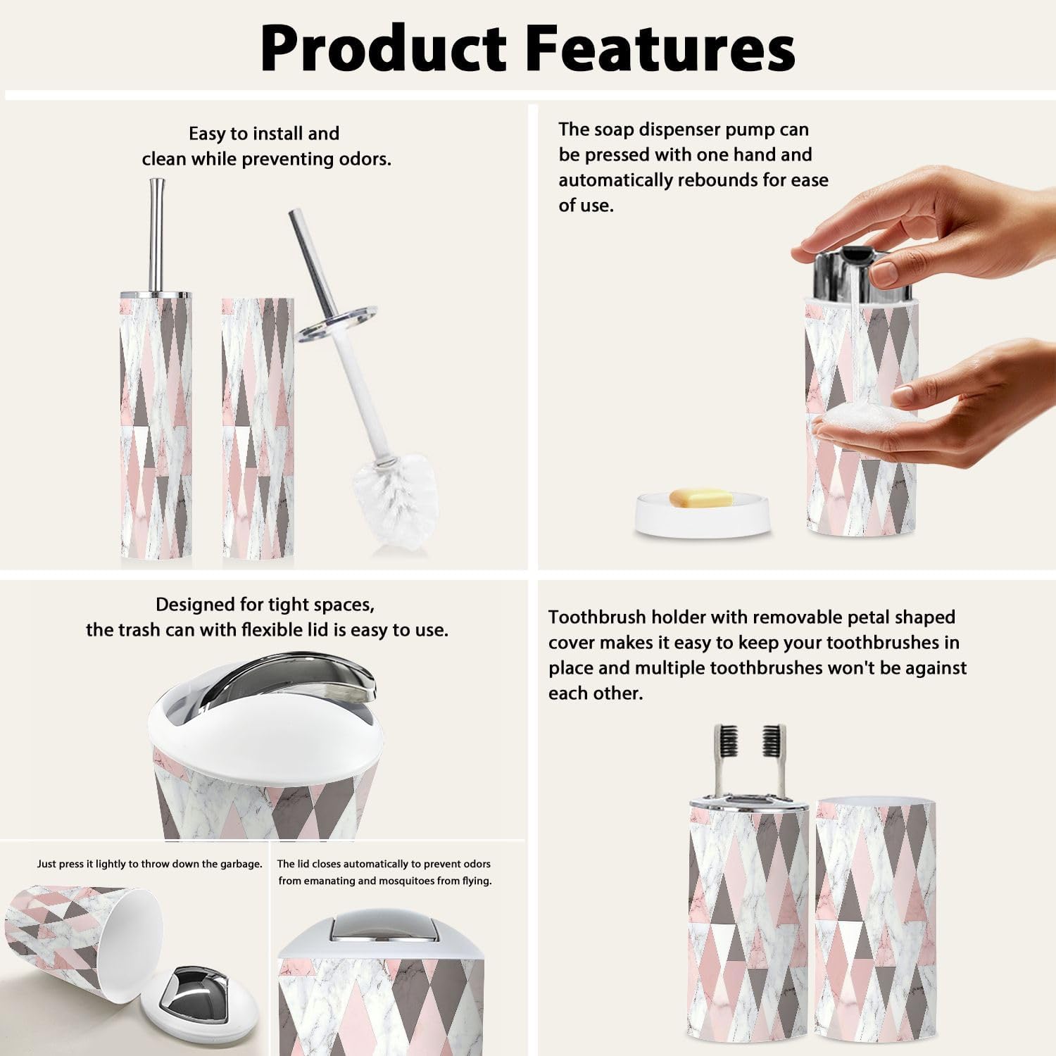 Boho Bathroom Accessory Set 6 Piece Modern Design 1