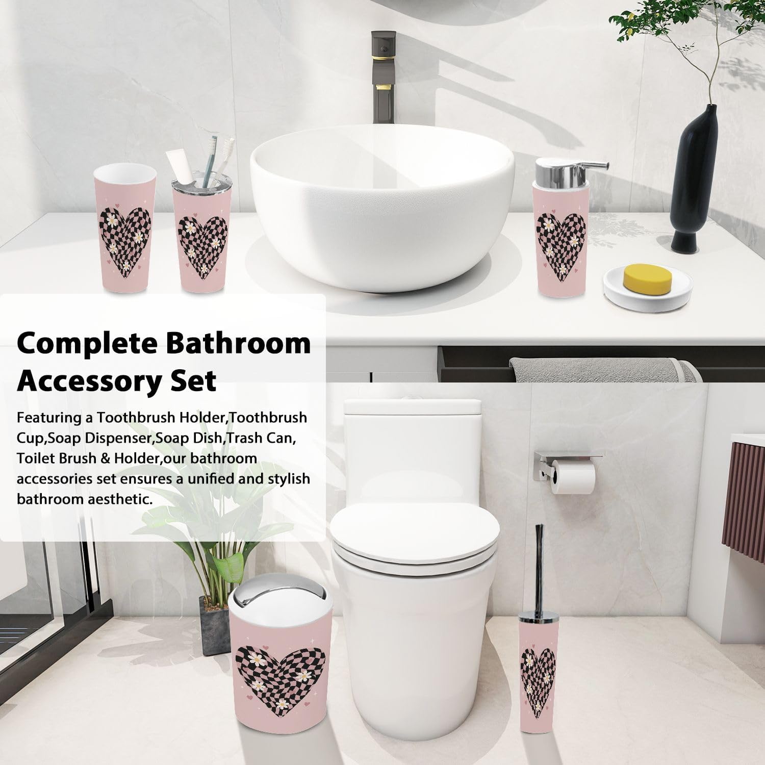 Boho Slogan Graphic Bathroom Accessory Set 6 Piece