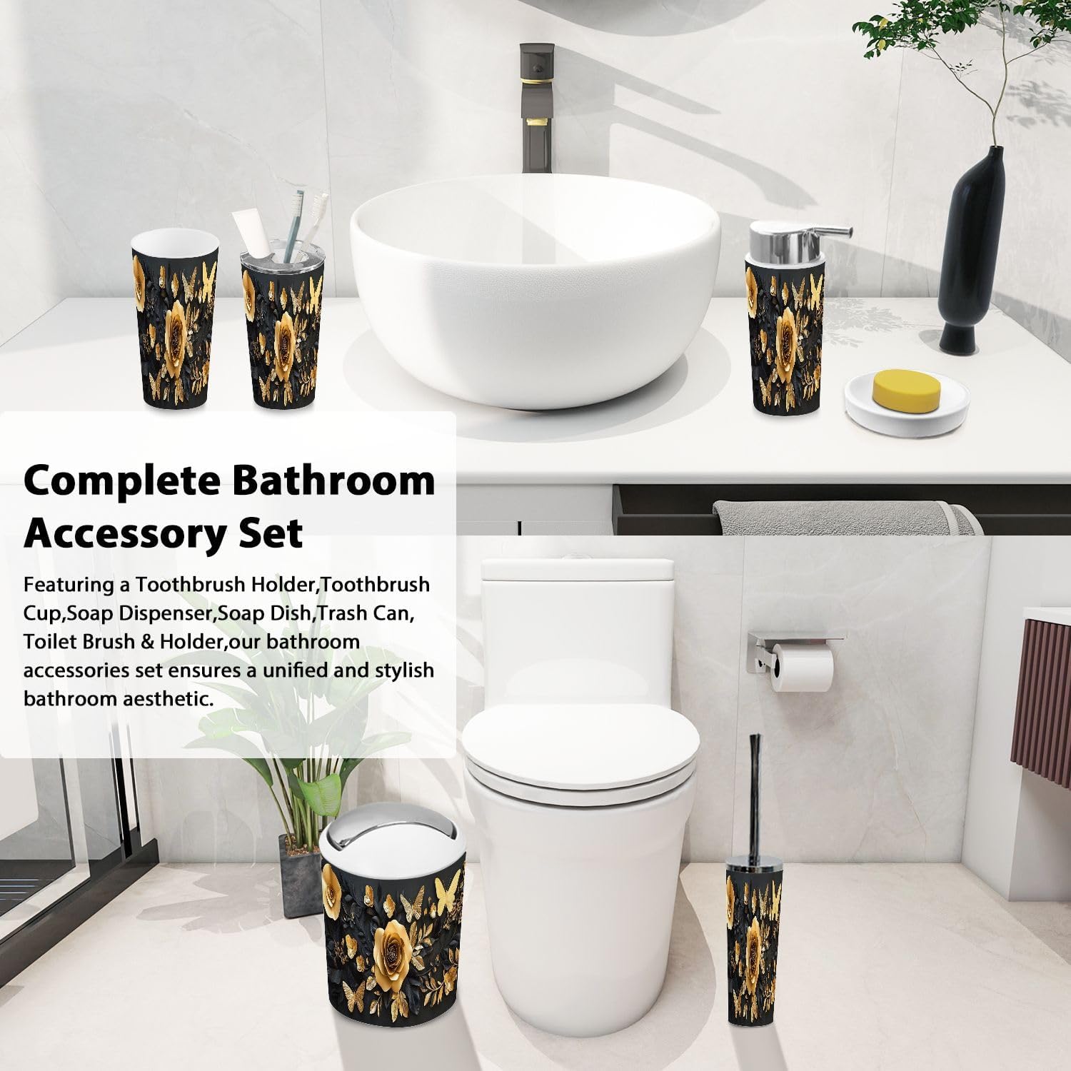 Boho 3D Render Bathroom Accessory Set 6 Piece