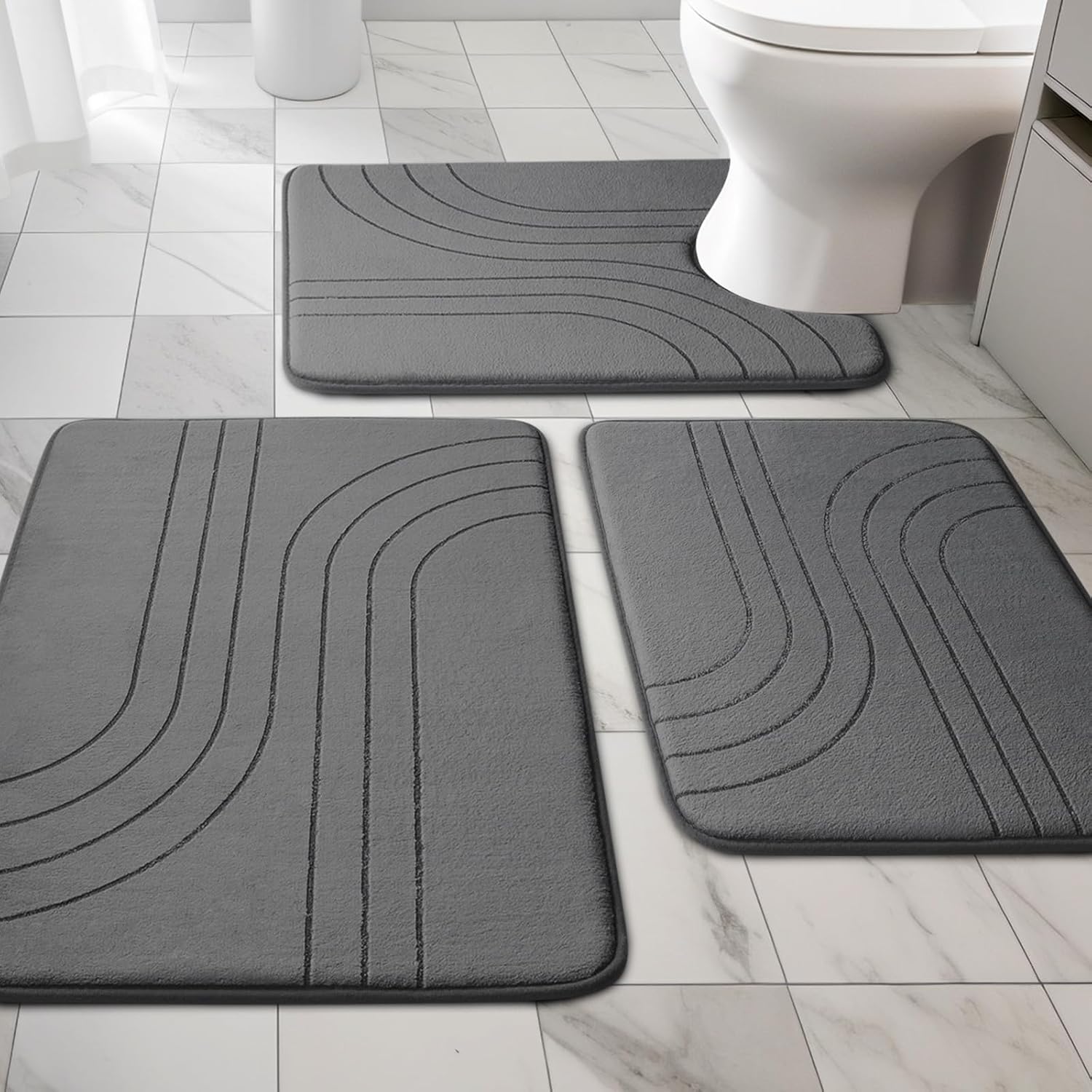YIHOUSE 3 Piece Bath Mat Set Dark Grey