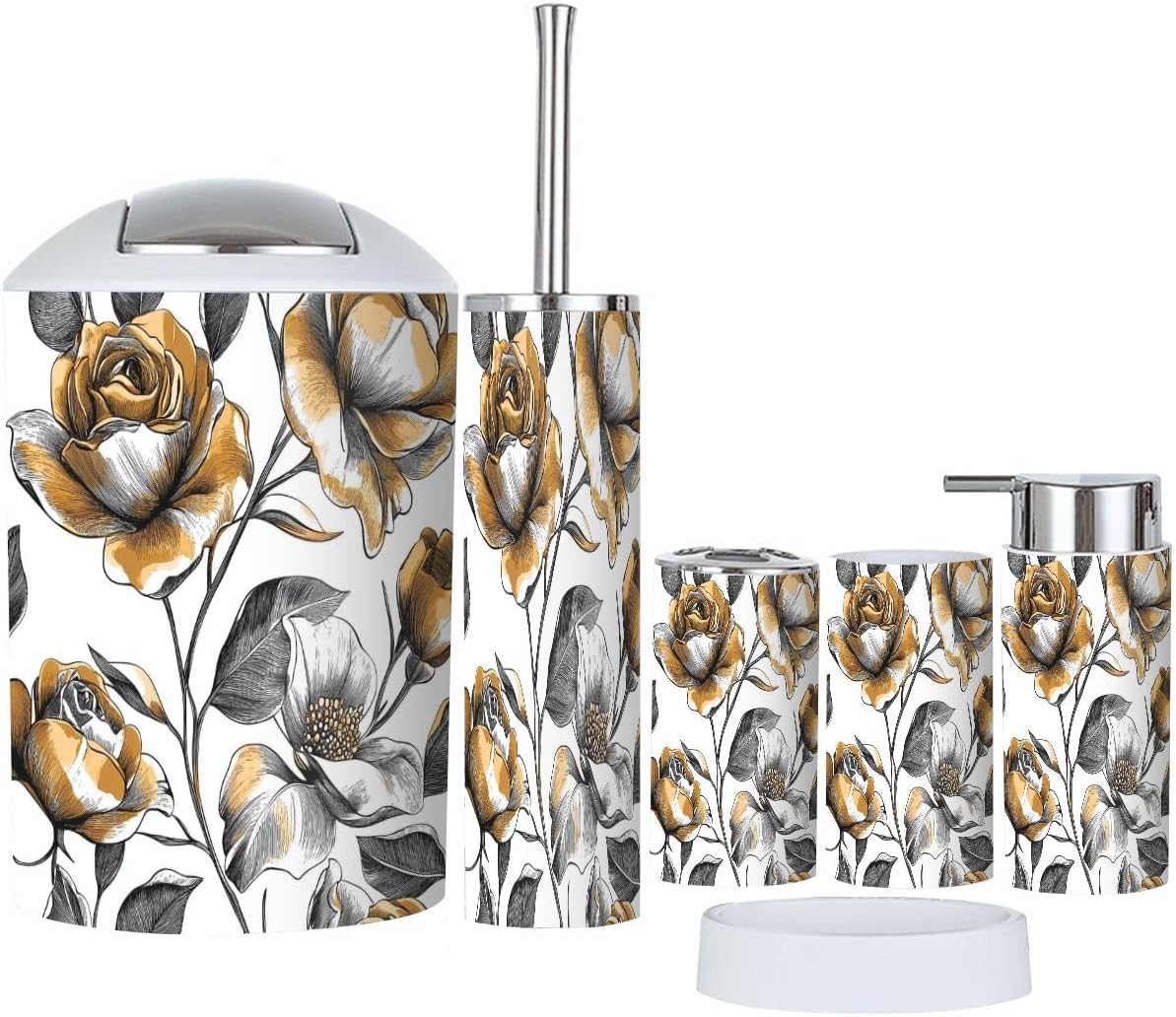 Boho Gold Rose Bathroom Accessory Set 6 Pieces