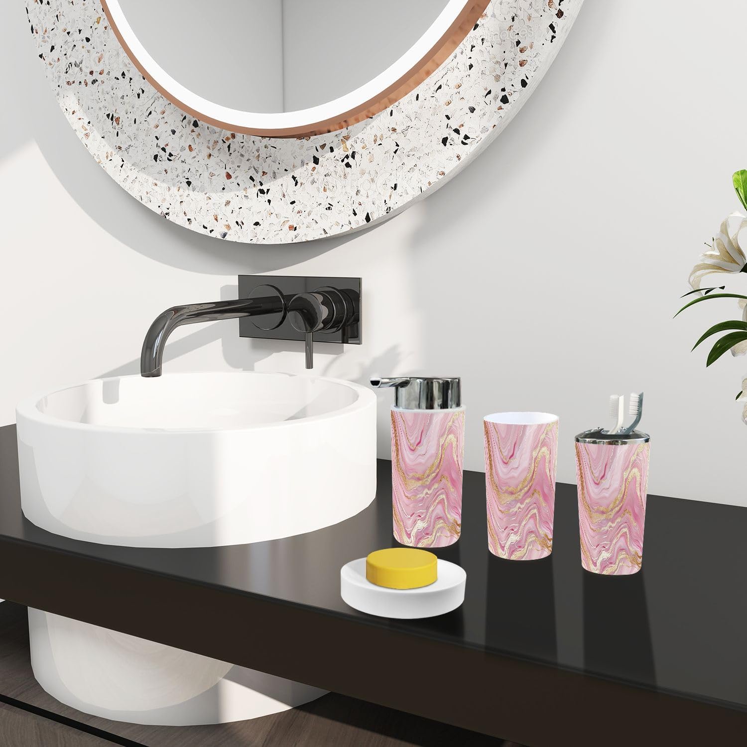 Boho Liquid Marble Gold Bathroom Accessories Set 6 Piece