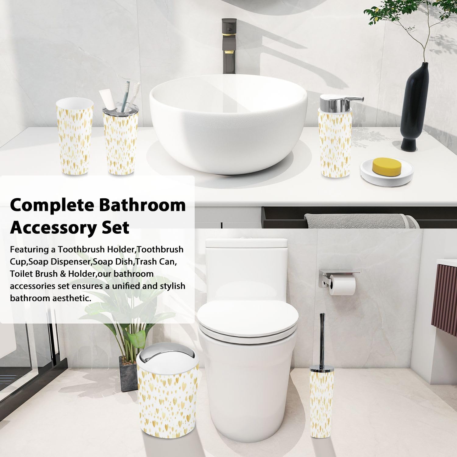 Boho Heart Shape Bathroom Accessory Set 6 Piece 1