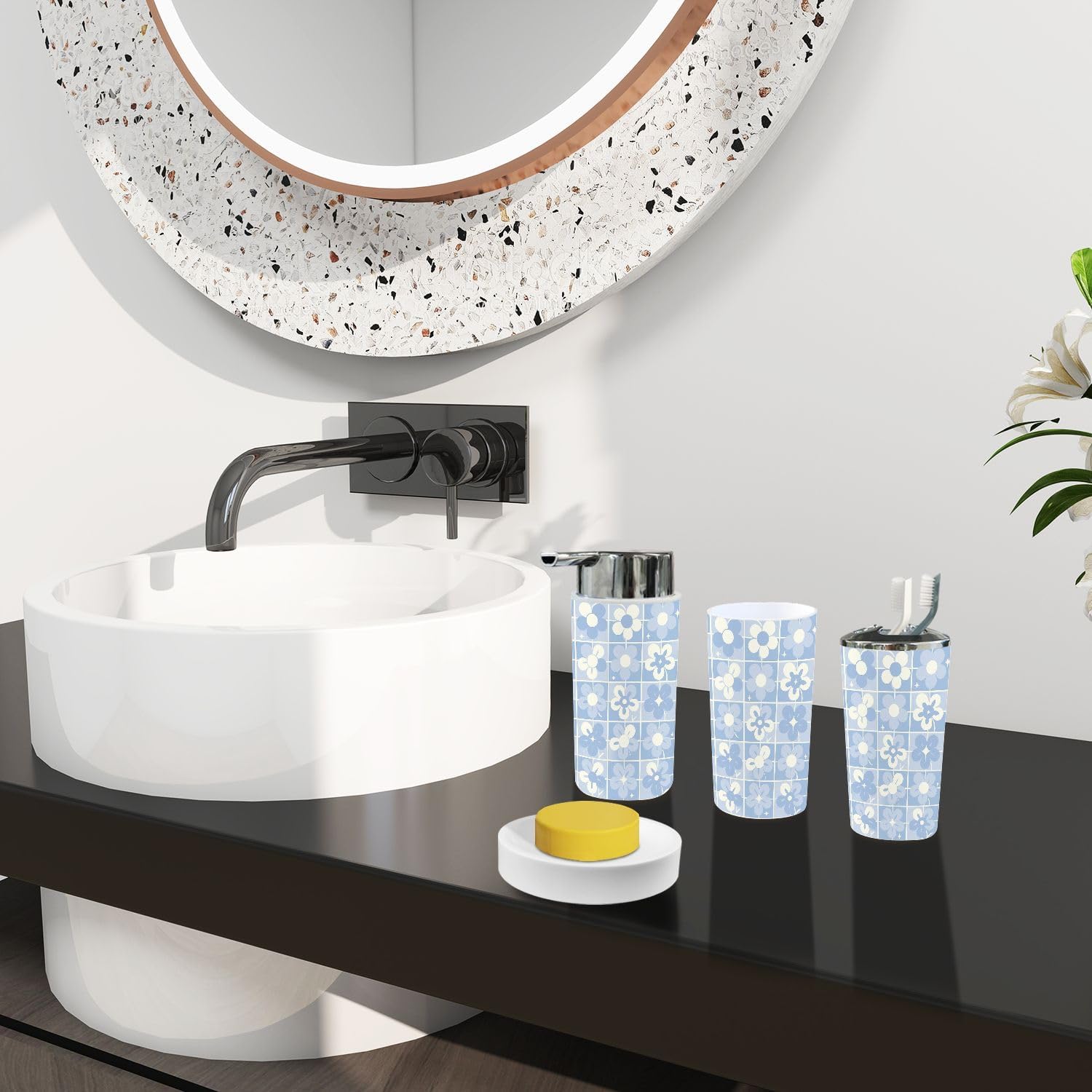 TRANQDEHOM 6-Piece Boho Trash Can Set for Bathroom