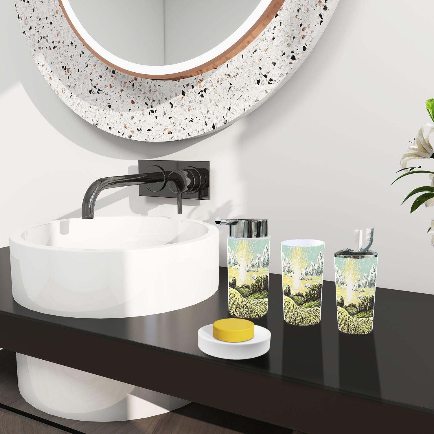 TRANQDEHOM Bathroom 6 Piece Boho Trash Can Set