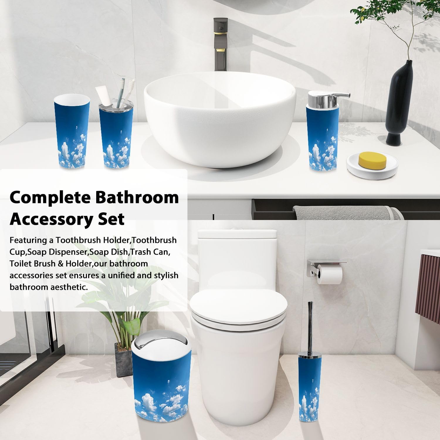 Boho Blue Sky 6-Piece Bathroom Accessory Set
