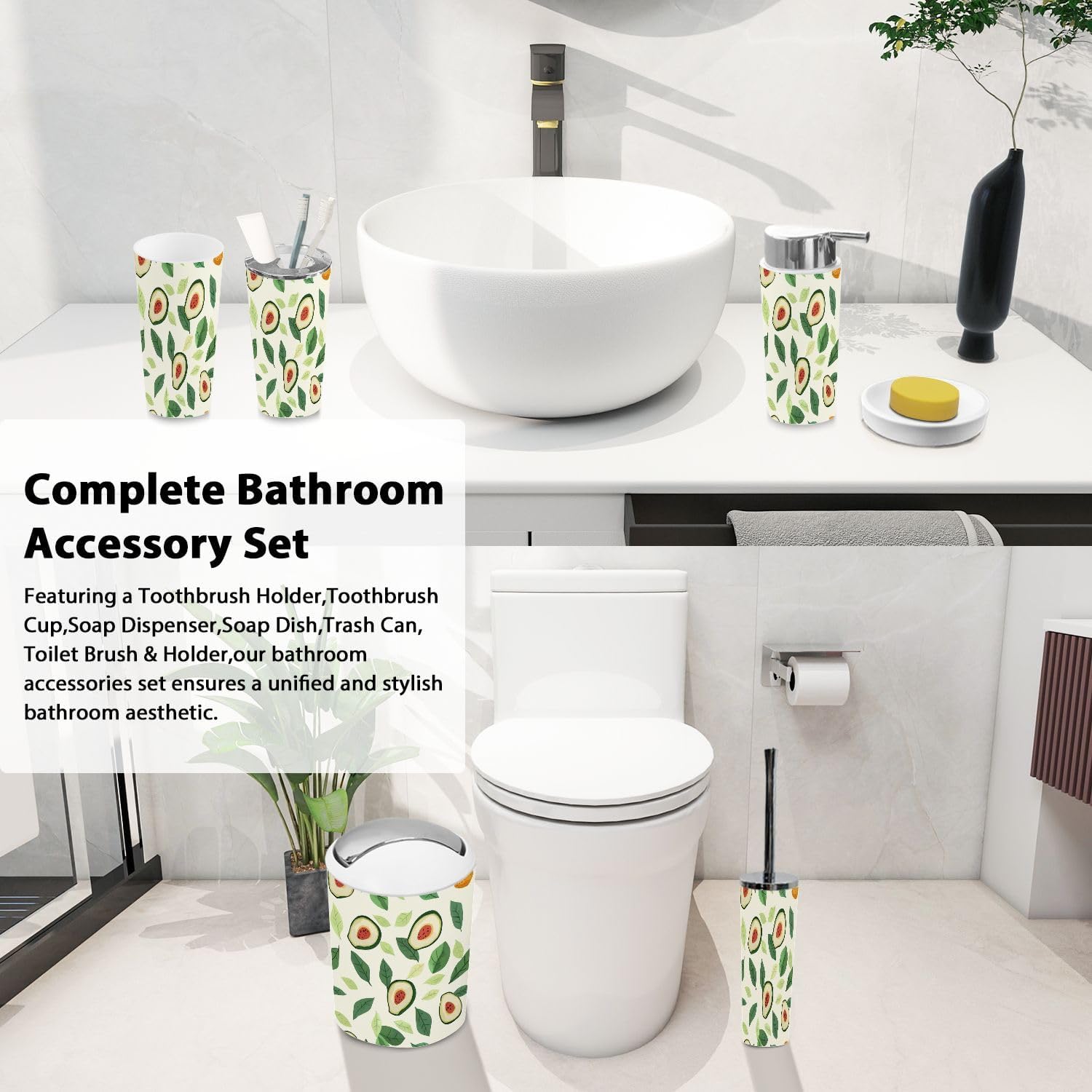 6-Piece Boho Avocado Bathroom Accessory Set