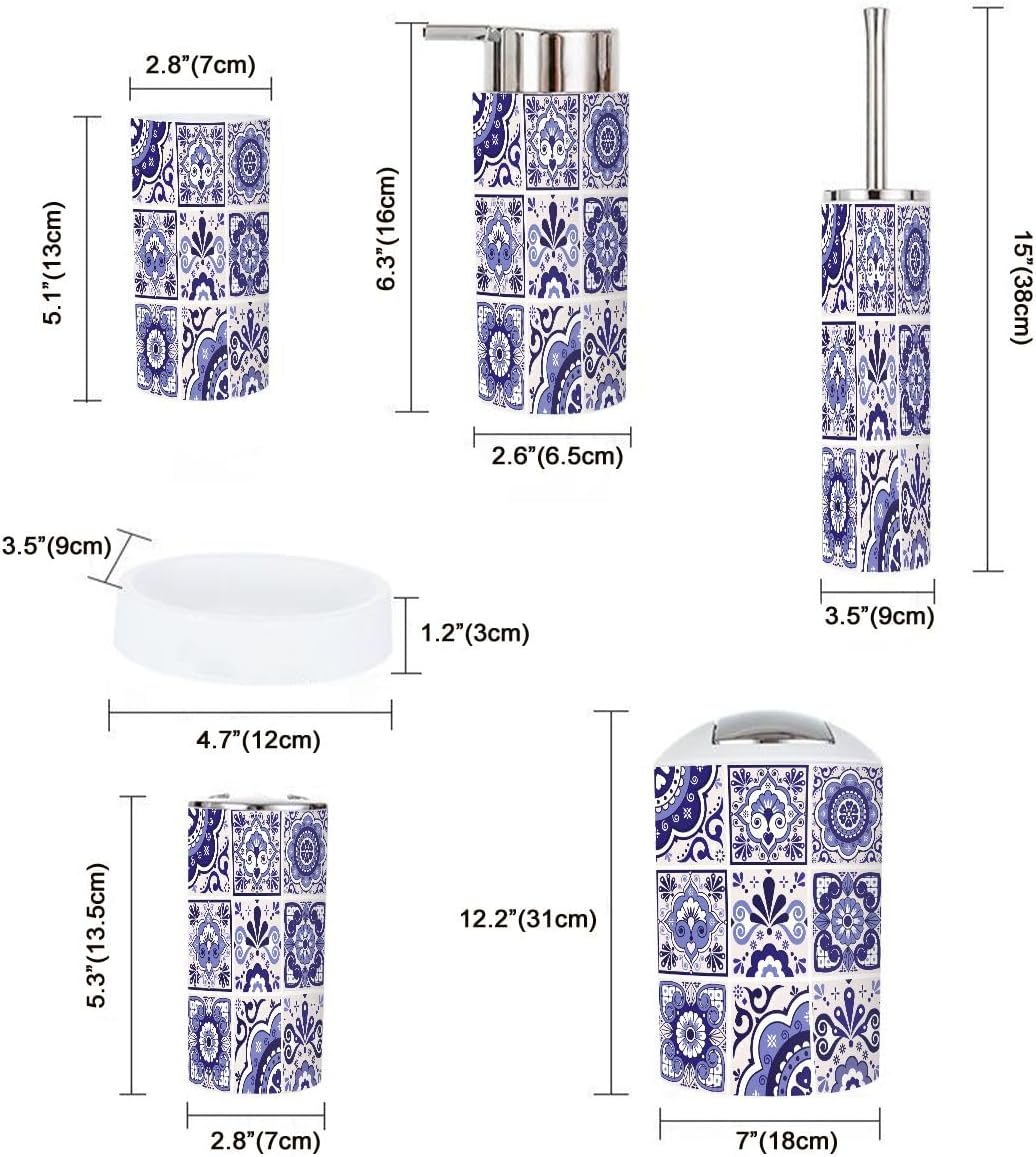 Navy Blue Talavera Tiles Bathroom Accessory Set 6 Piece