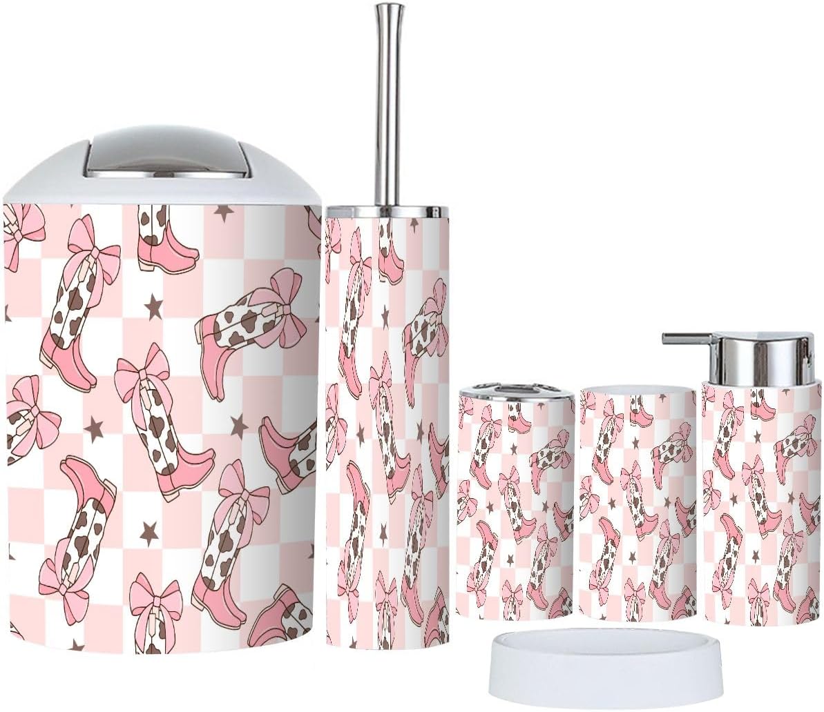 6 Piece Bathroom Accessory Set with Cowgirl Boots Design