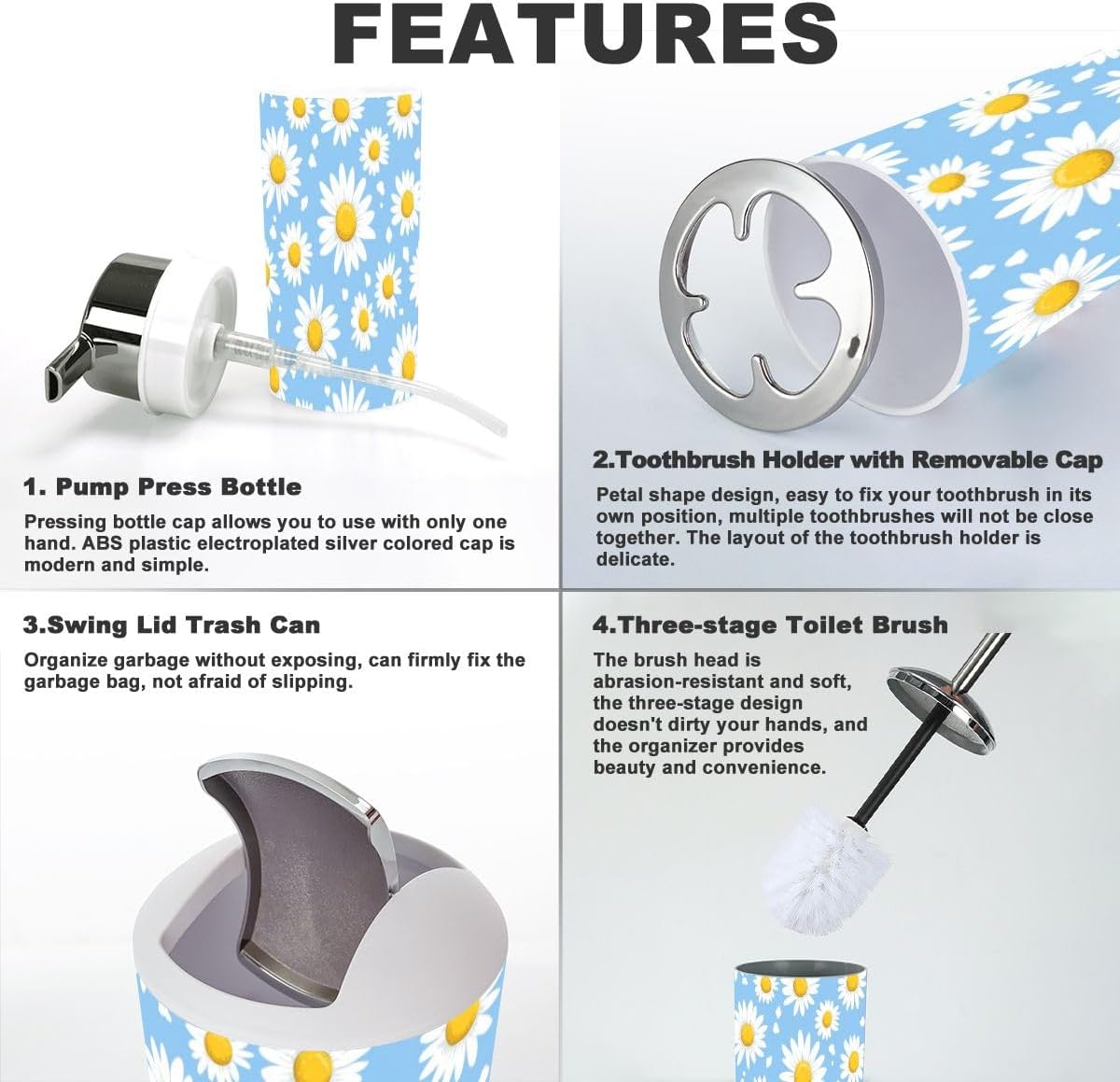 6 Piece Floral Bathroom Accessory Set 1