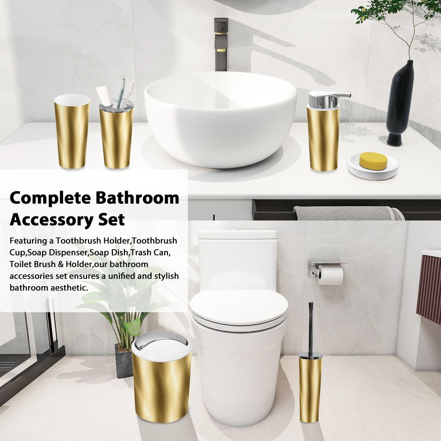 Boho Gold Gradient Bathroom Accessory Set 6 Piece