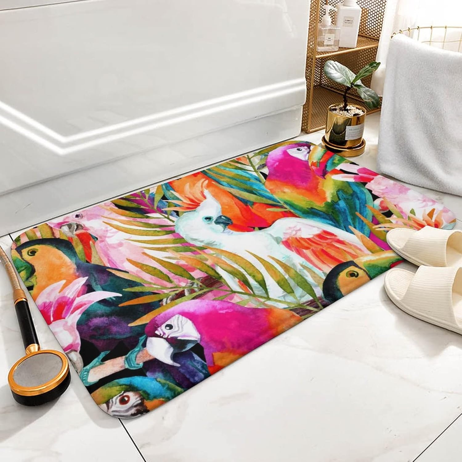 PJO Parrots and Palm Leaves Bath Mat 16x24 1