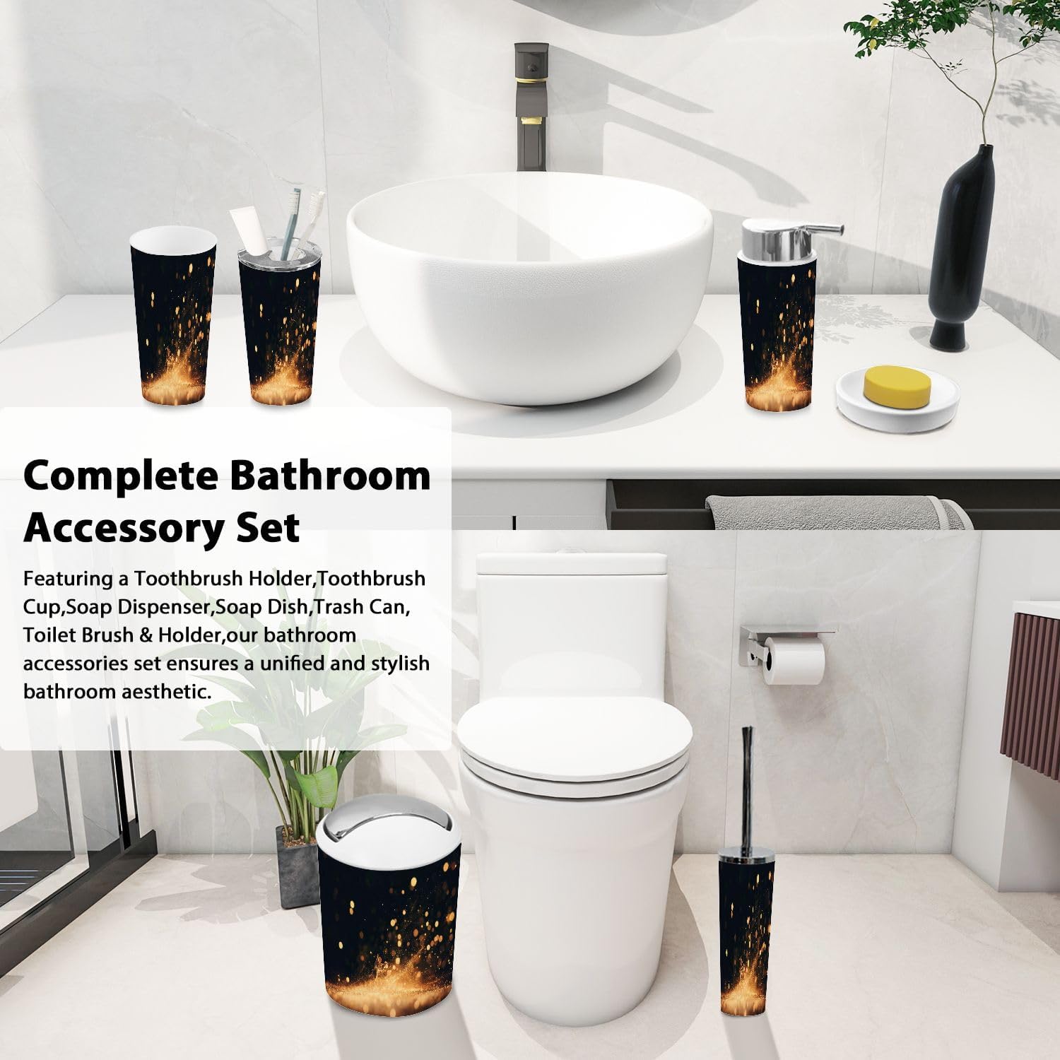 Boho Glitter Bathroom Accessory Set 6 Piece