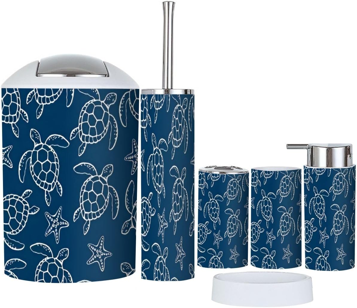 6 Piece Bathroom Accessory Set with Sea Turtle Design
