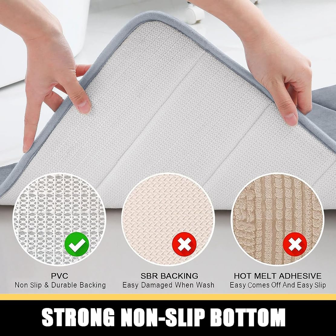 DIANKL Thick Memory Foam Bath Mat Non Slip 16x24 Inch Grey