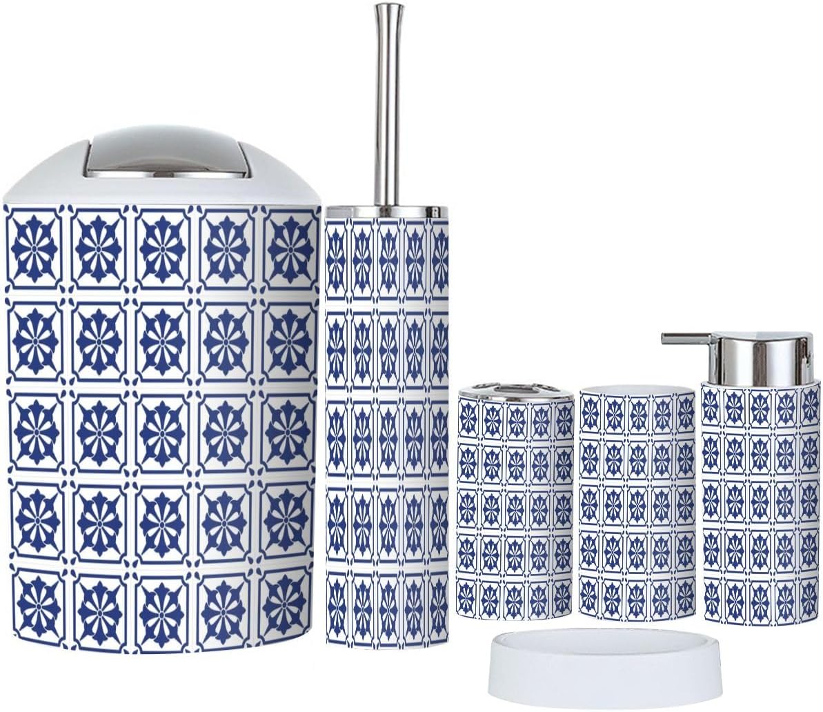 6 Piece Blue Mexican Talavera Ceramic Bathroom Accessory Set