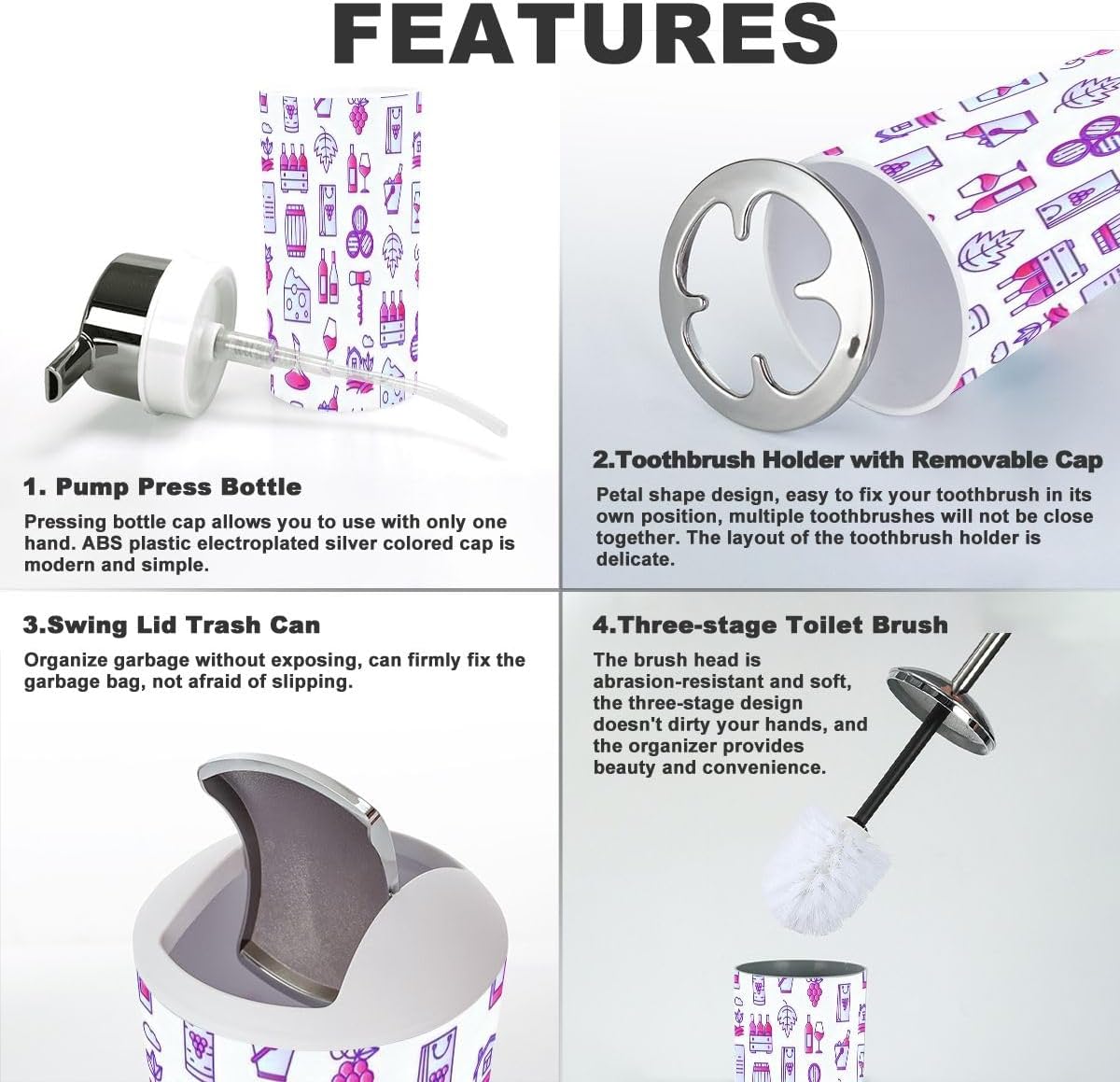 6 Piece Bathroom Accessory Set - Durable Stylish Functional