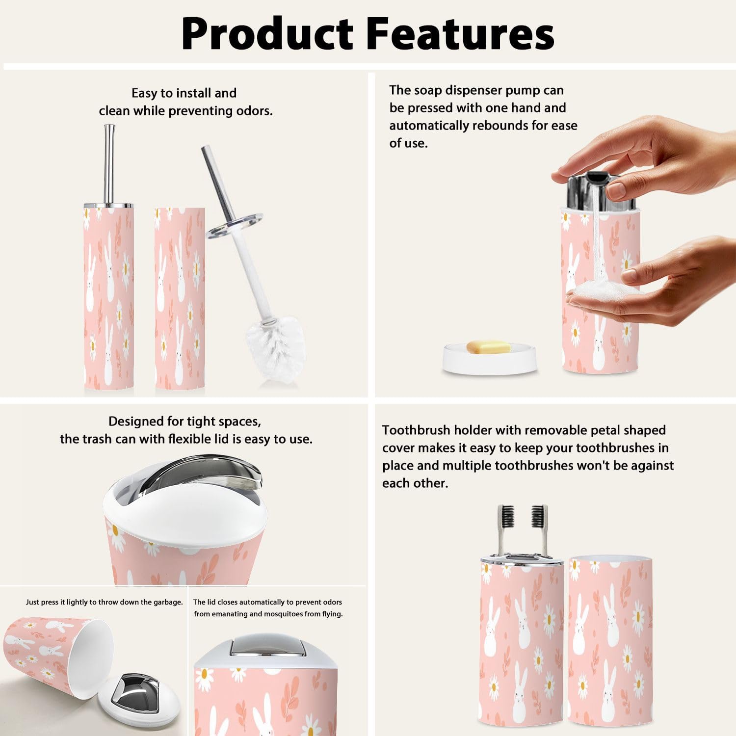 TRANQDEHOM 6-Piece Boho Bathroom Accessory Set 1