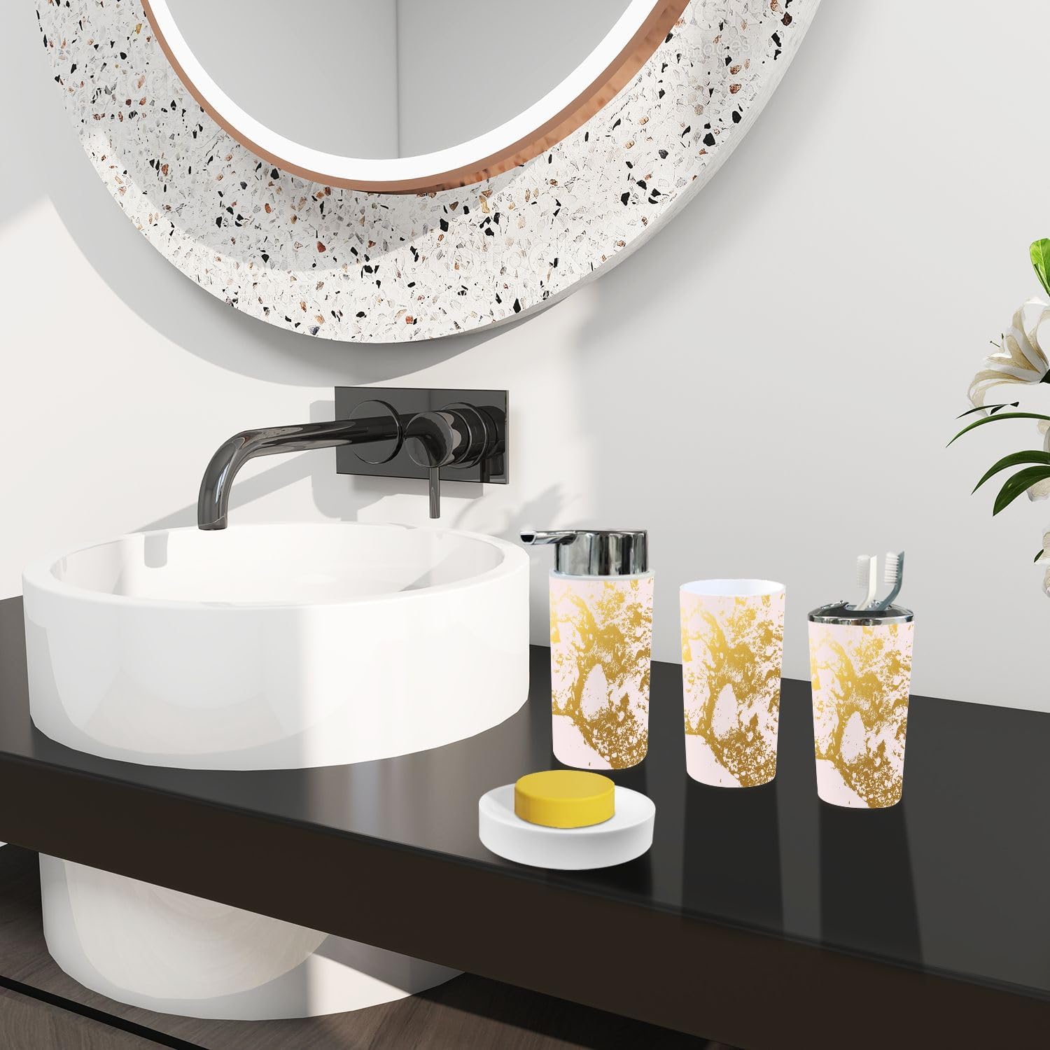 Boho Golden Marble Bathroom Accessory Set 6 Piece