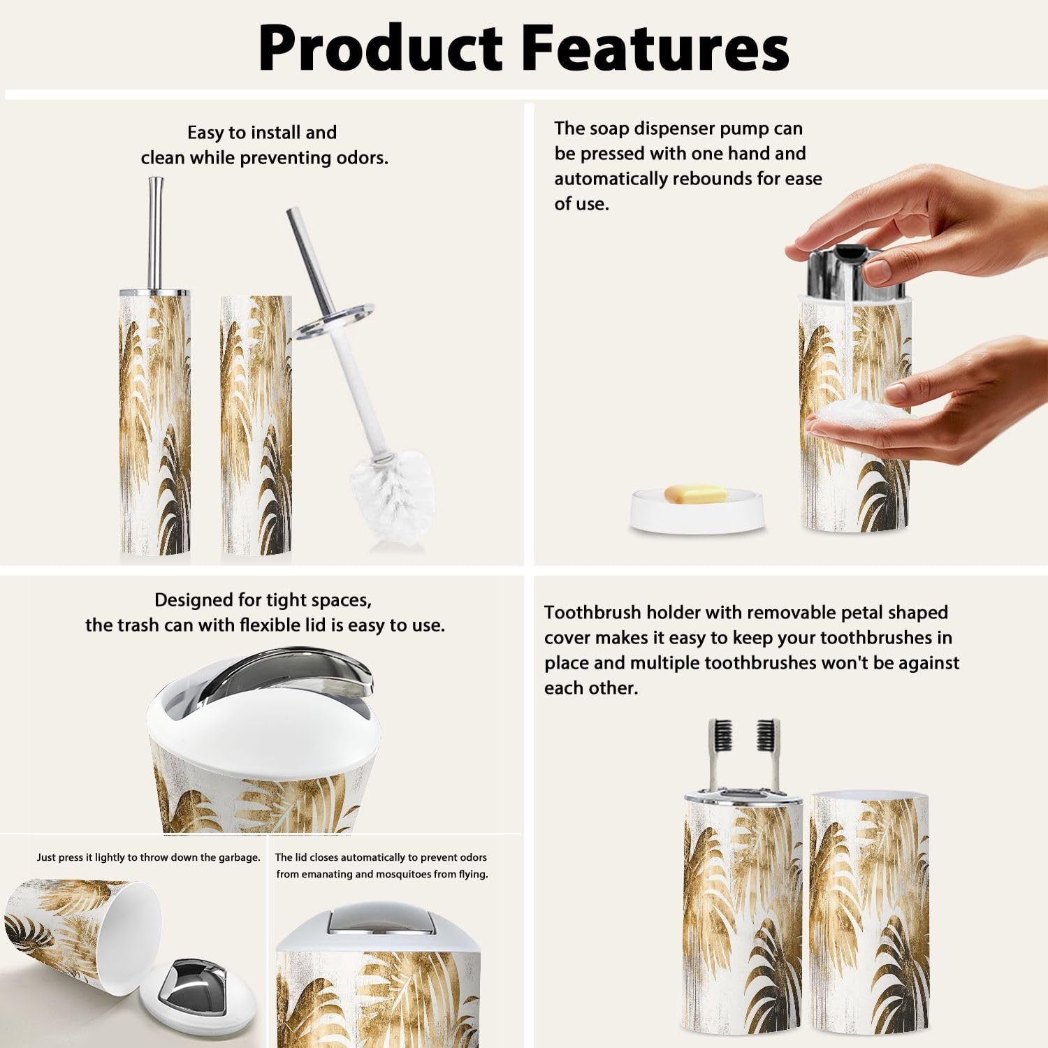 Boho Tropical Botanical Oil Art 6-Piece Bathroom Accessory Set