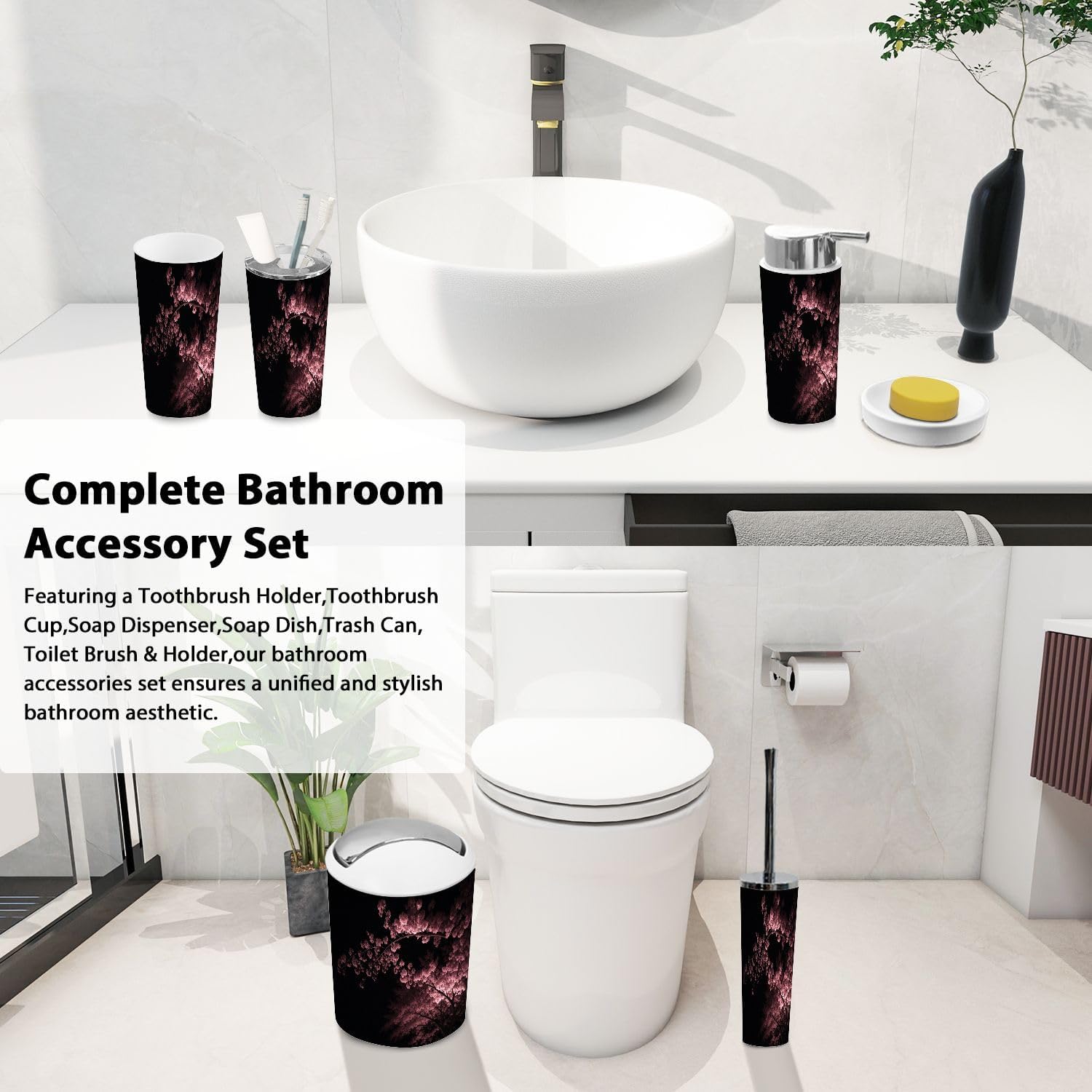 TRANQDEHOM Bathroom Accessory Set 6 Piece Boho Style