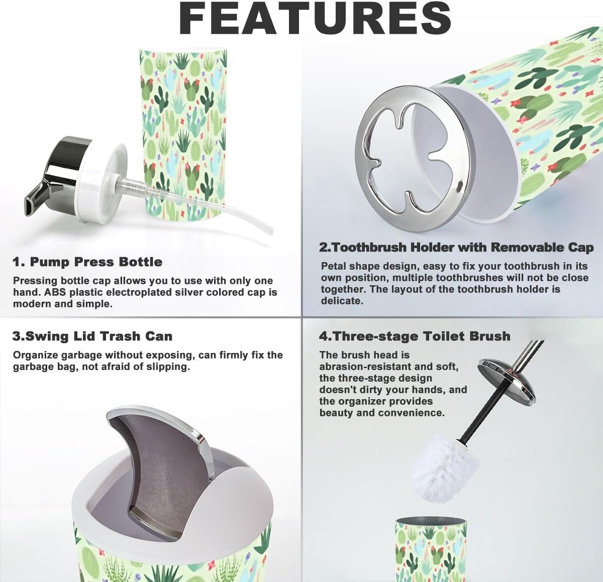 Bathroom Accessory Set 6 Piece Cactus Boho Decor