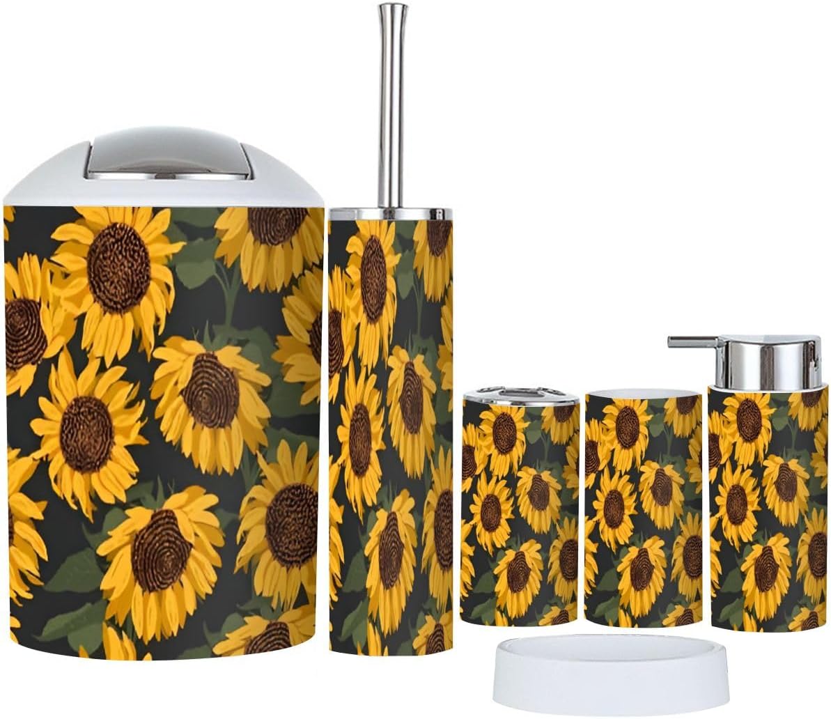 Floral Yellow Bathroom Accessory Set 6 Piece