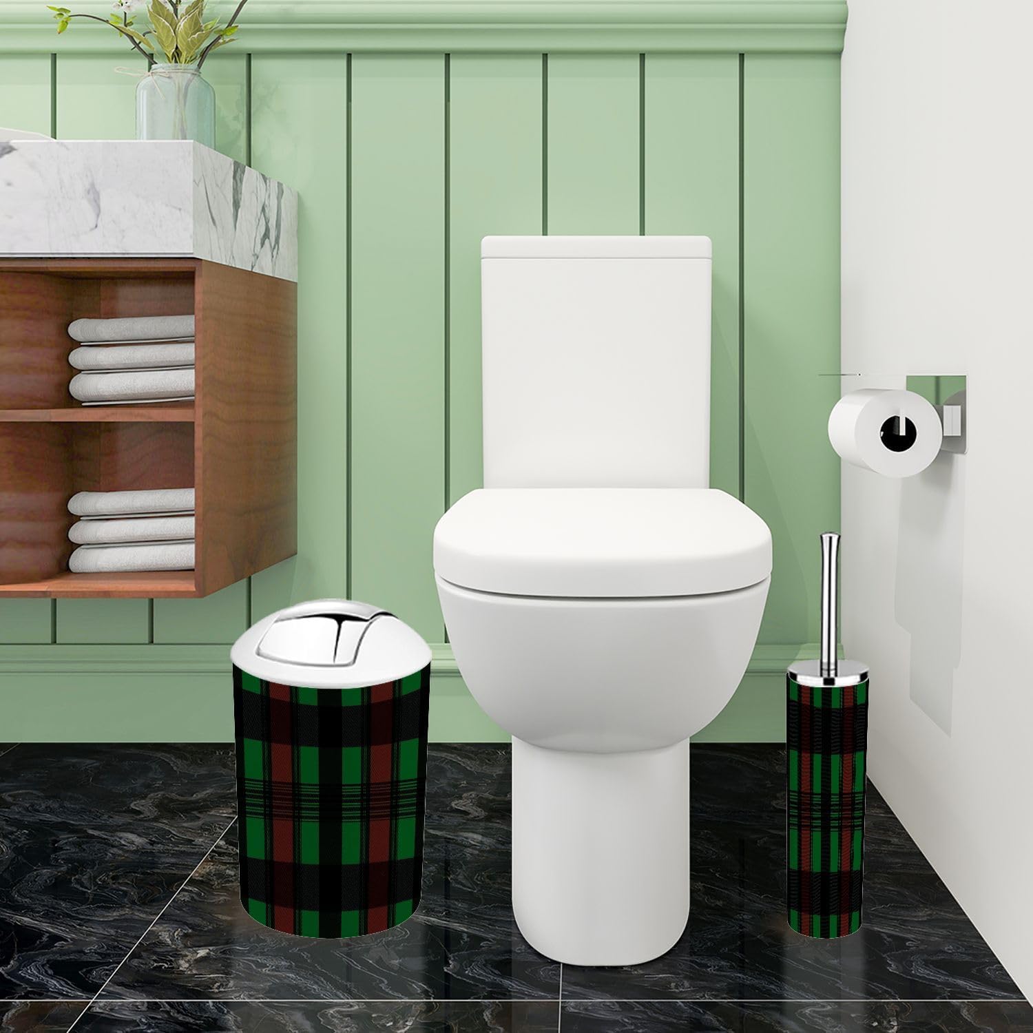 Boho Bathroom Accessory Set 6 Piece Plaid Design