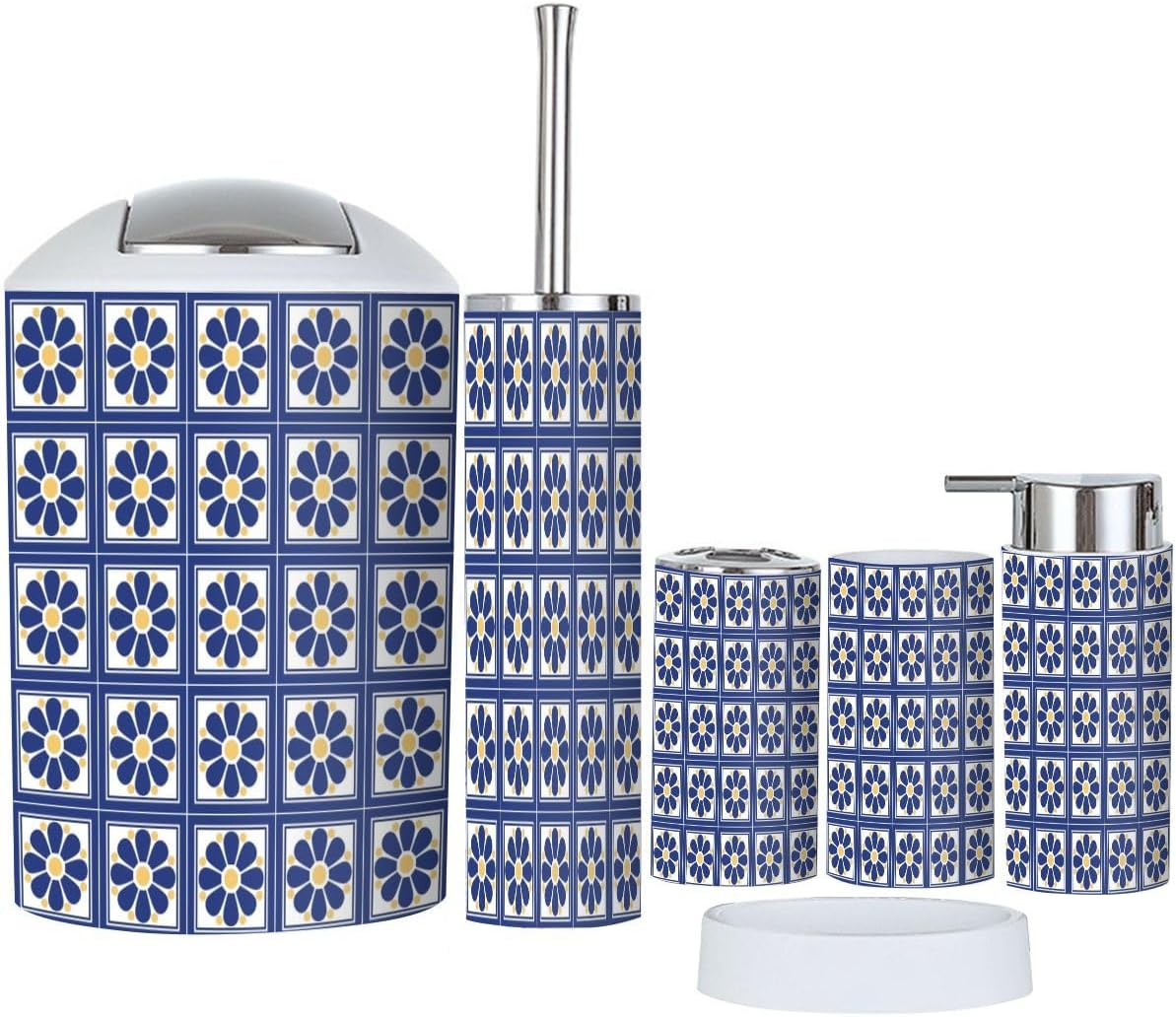 6 Piece Bathroom Accessory Set with Trash Can