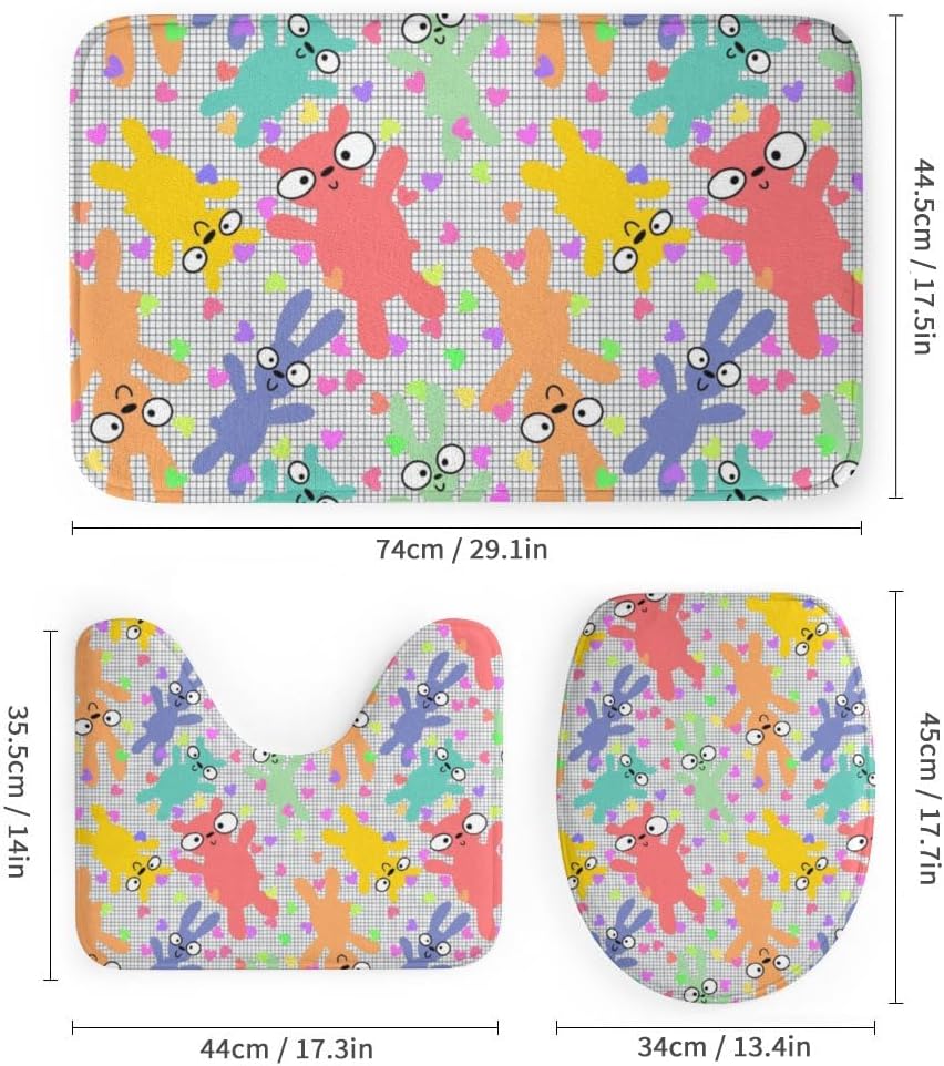 Kuizee Cartoon Animals Shower Curtain Set with 4 Piece Rugs