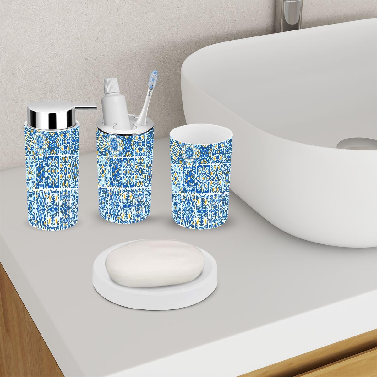 Bathroom Accessory Set 6 Piece with Floral Design