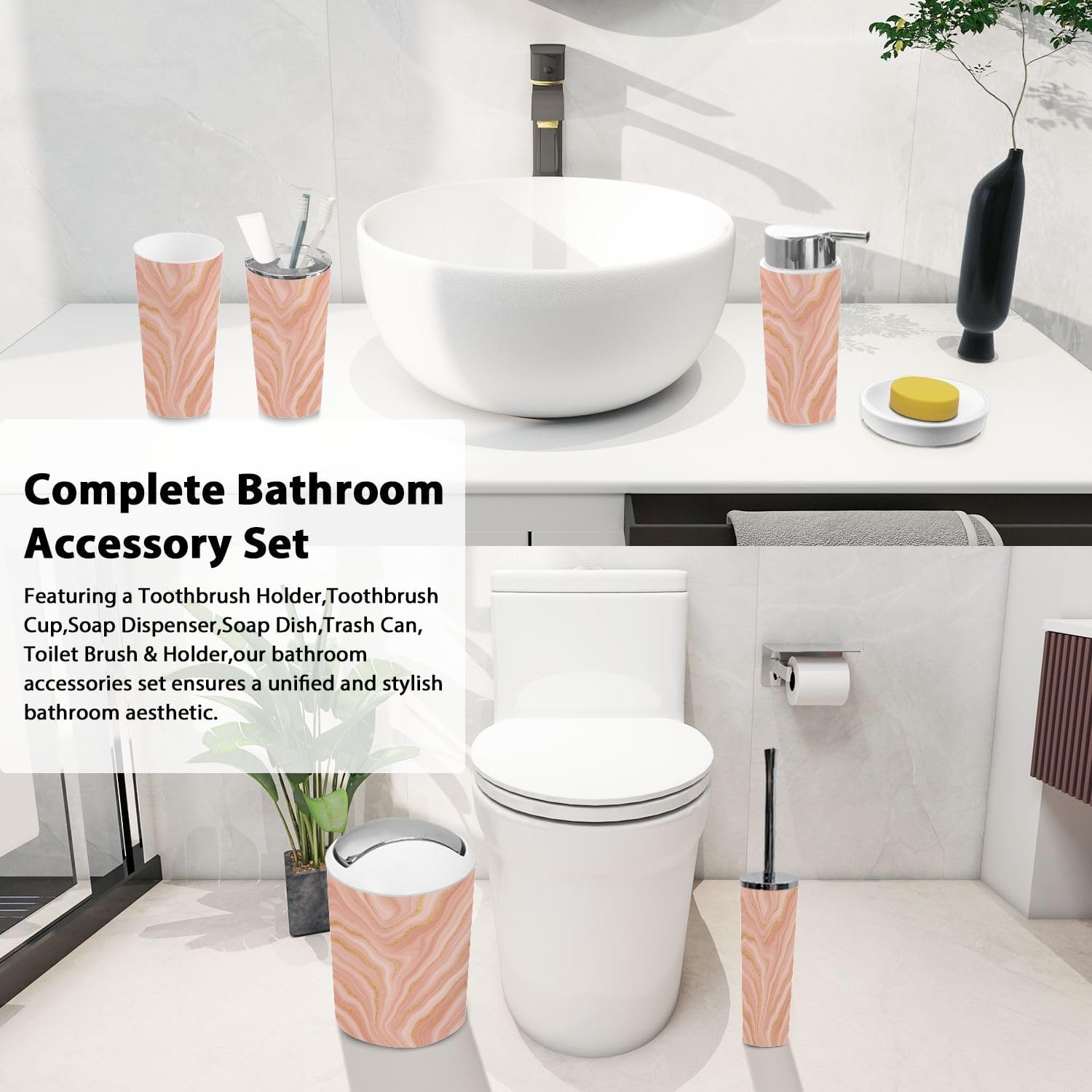 TRANQDEHOM 6 Piece Boho Liquid Marble Bathroom Accessories Set