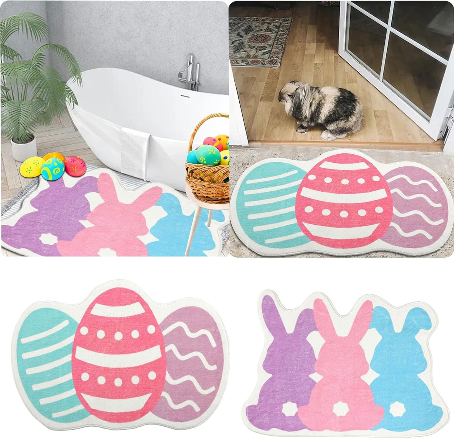 YIWULA Easter Bunny Rug Non Slip Washable Bath Mat