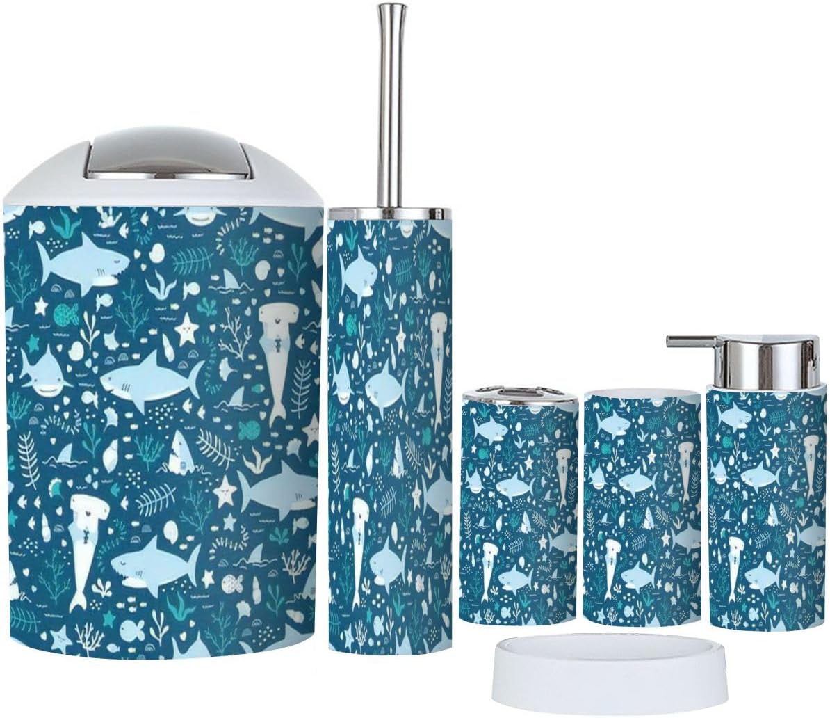 Cute Sharks Bathroom Accessory Set of 6