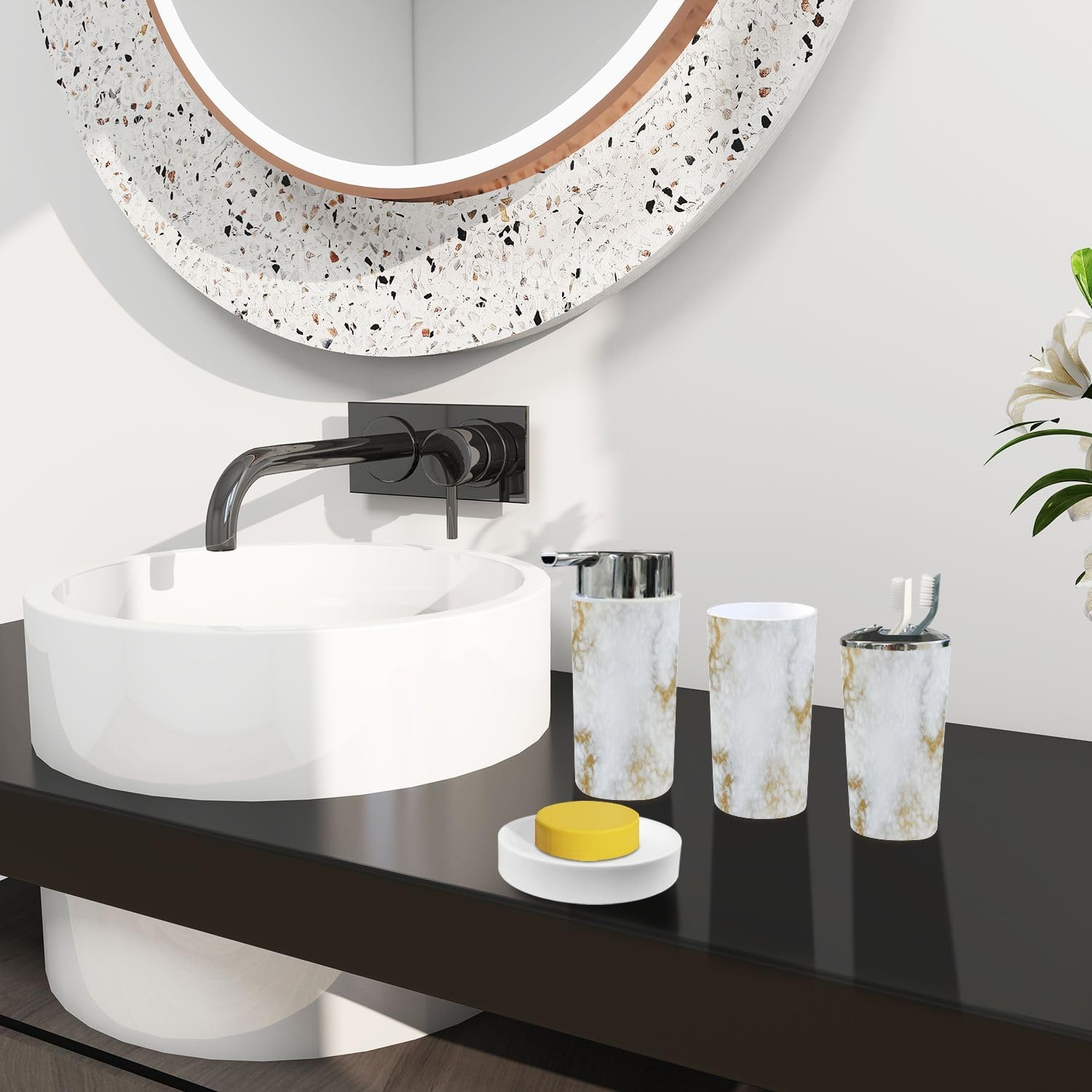 Boho Gold Marble Bathroom Accessory Set 6 Piece 1