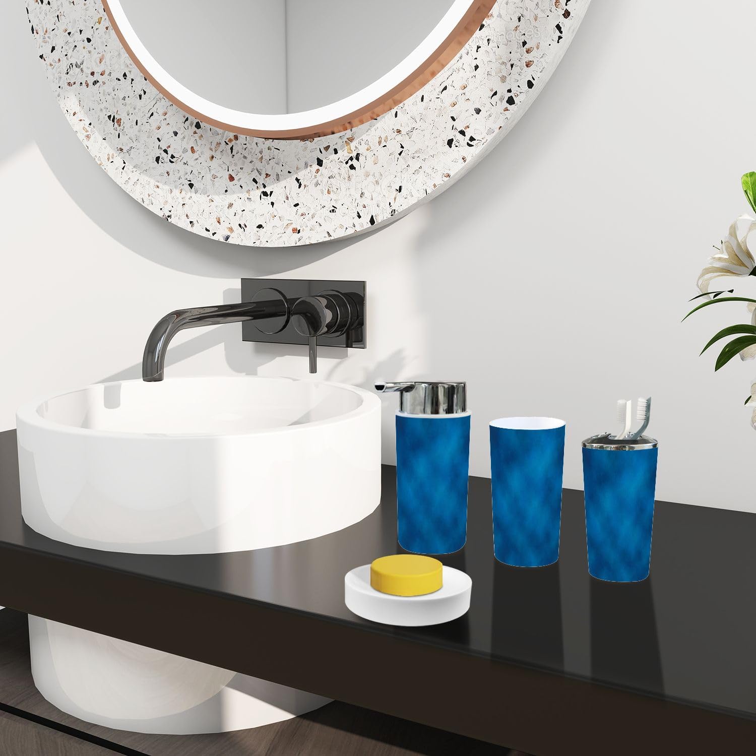 Boho Soft Blue Bathroom Accessory Set 6 Piece 1
