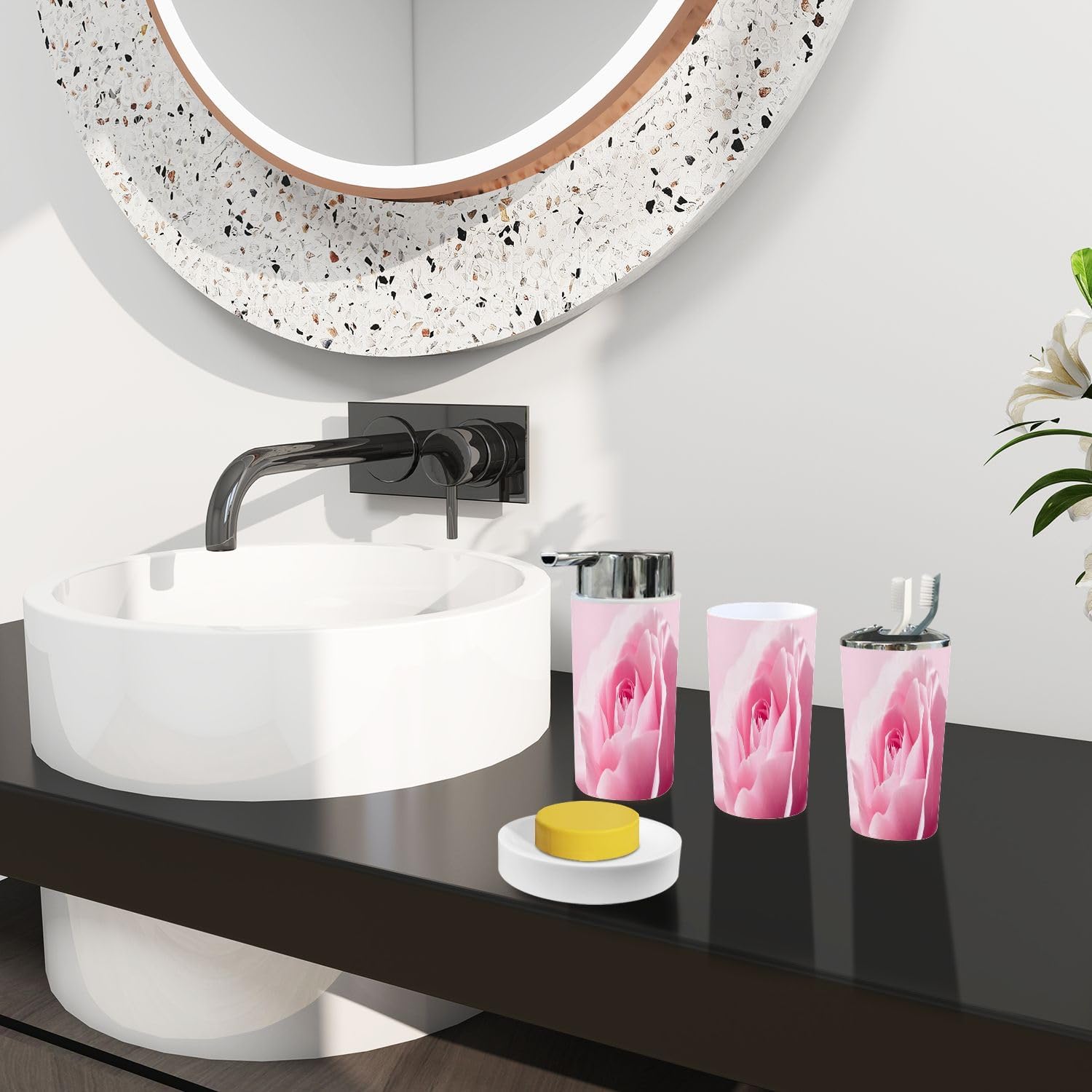 Boho Bathroom Accessory Set 6 Piece Light Pink