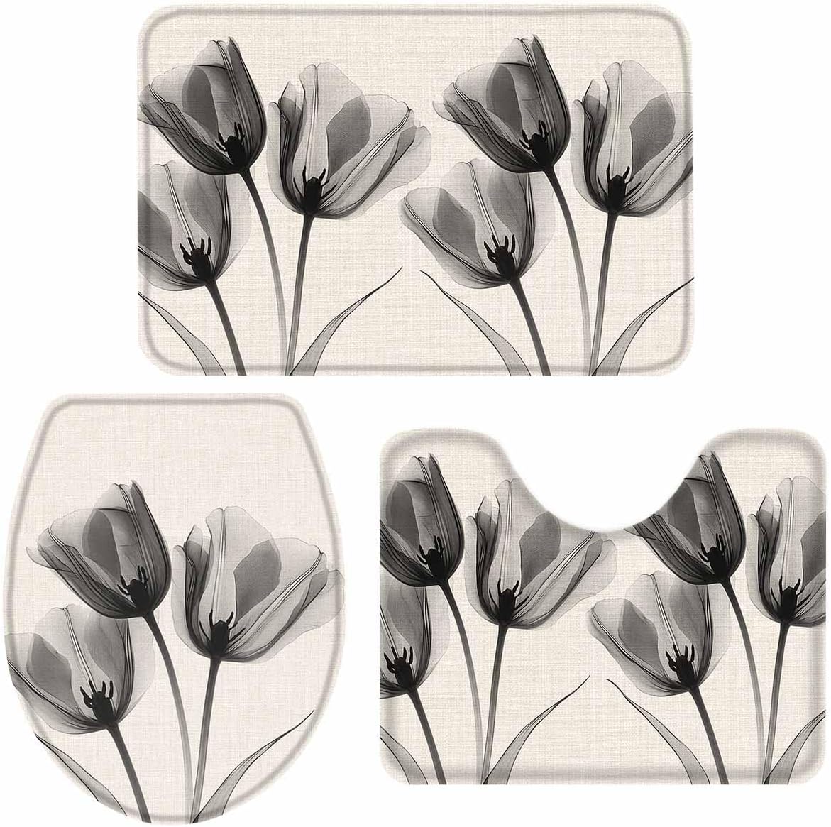 Wotrend Tulip 3 Piece Bath Rug Set Black