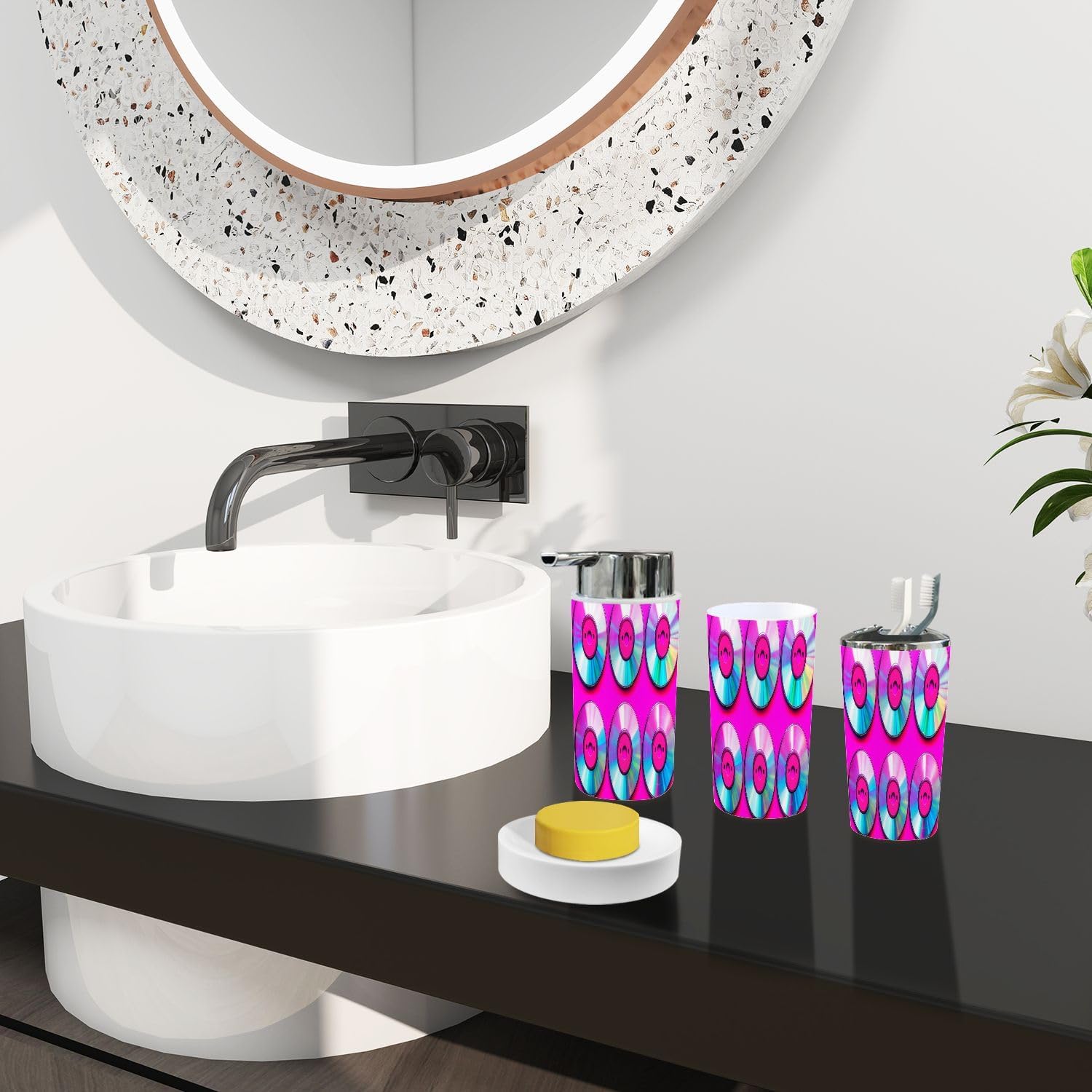 Boho Shiny Disk Bathroom Accessory Set of 6