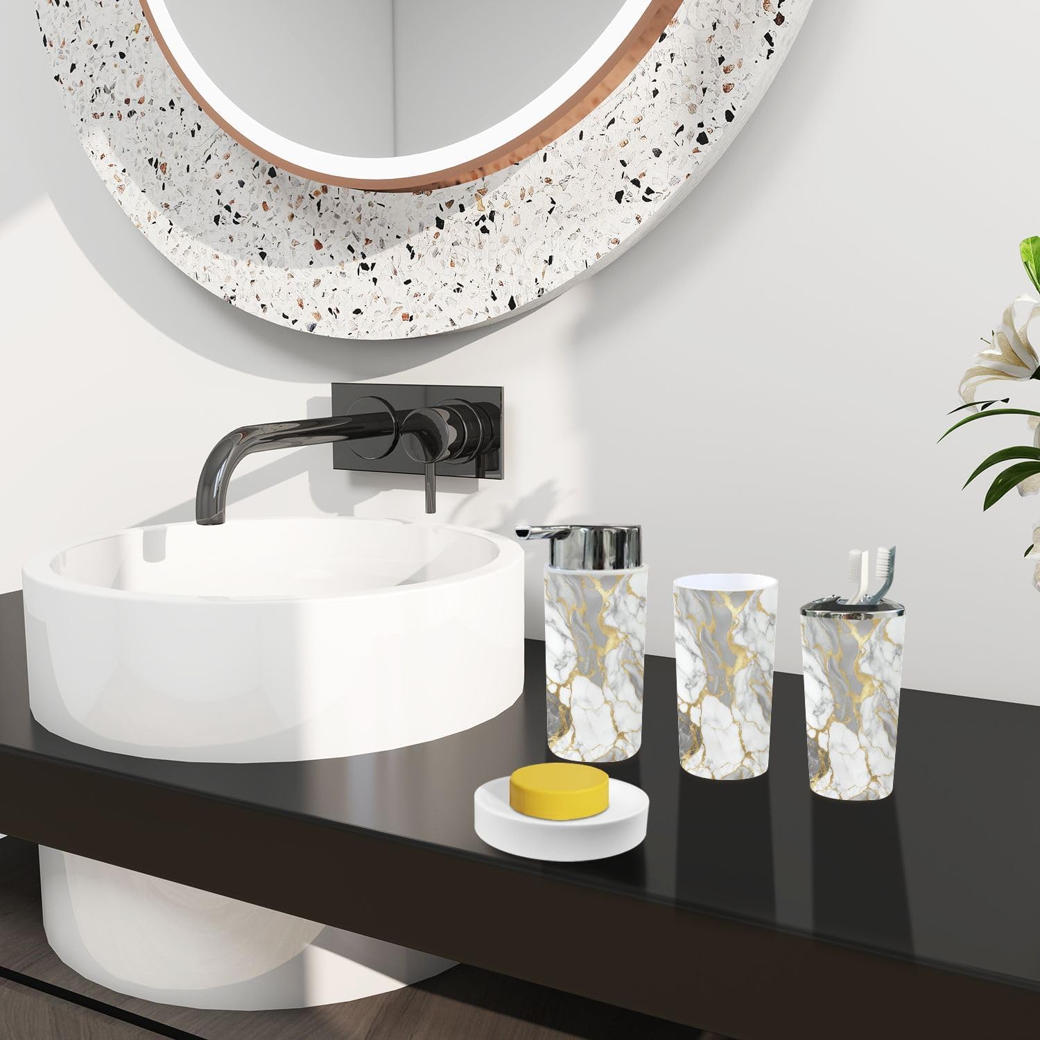 TRANQDEHOM 6 Piece Boho Luxury Bathroom Accessory Set