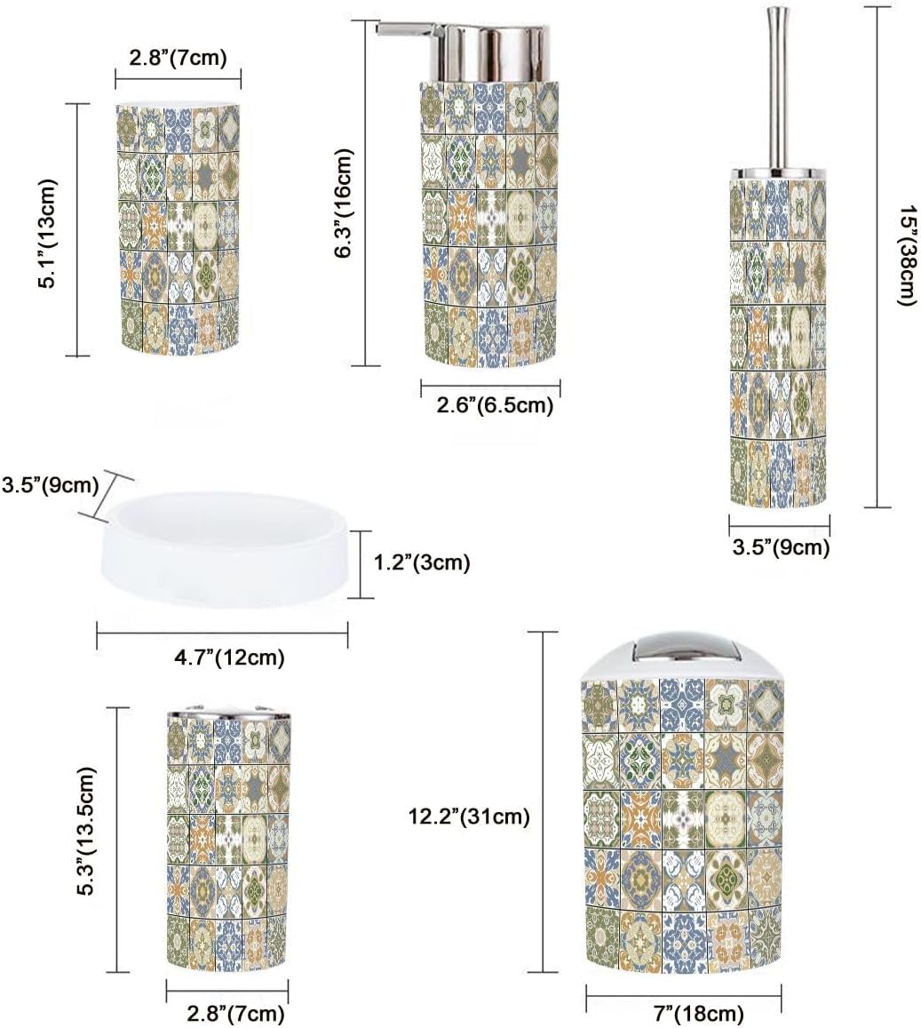 6 Piece Bathroom Accessory Set with Trash Can and Soap Dispenser
