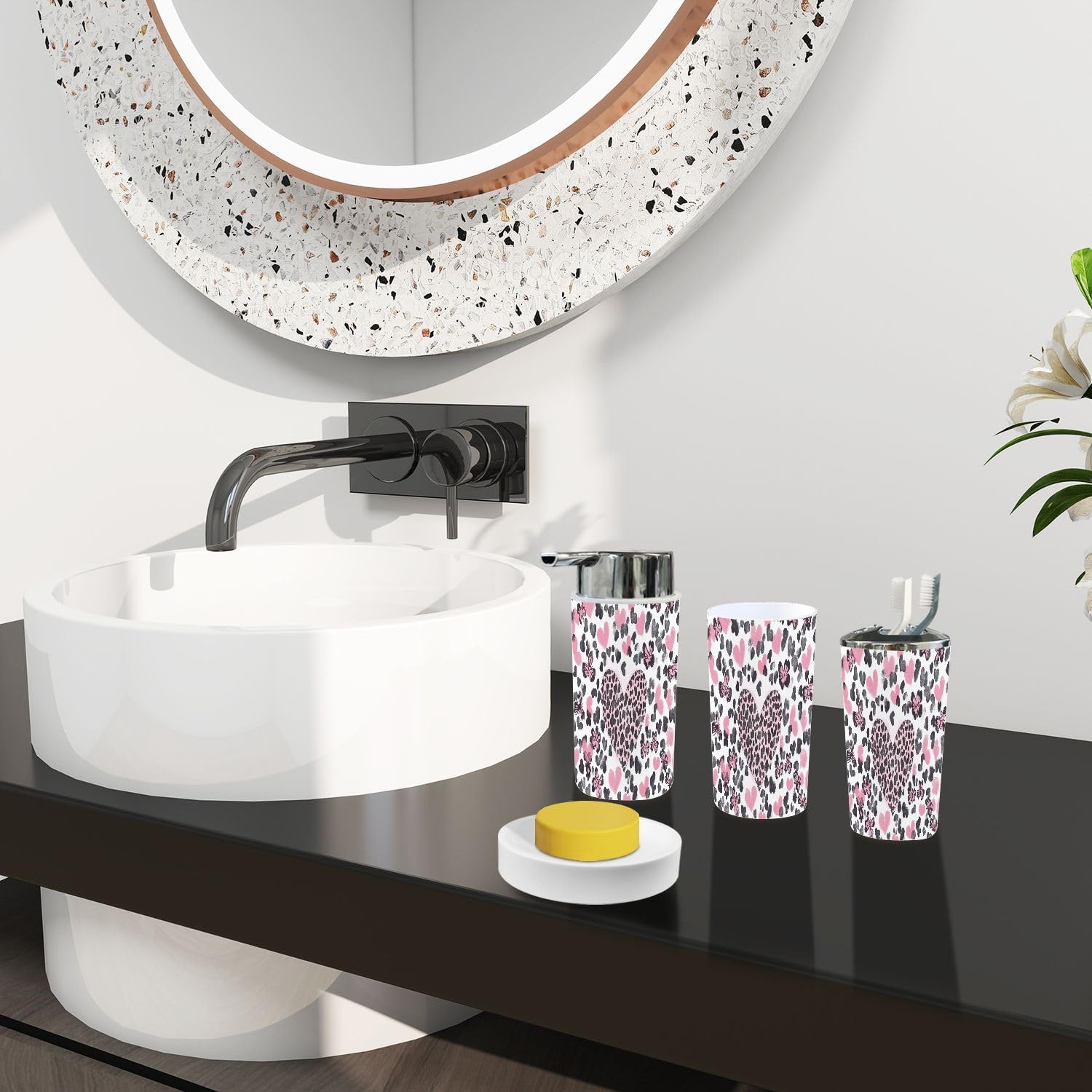 Boho Pink Bathroom Accessory Set of 6 Pieces