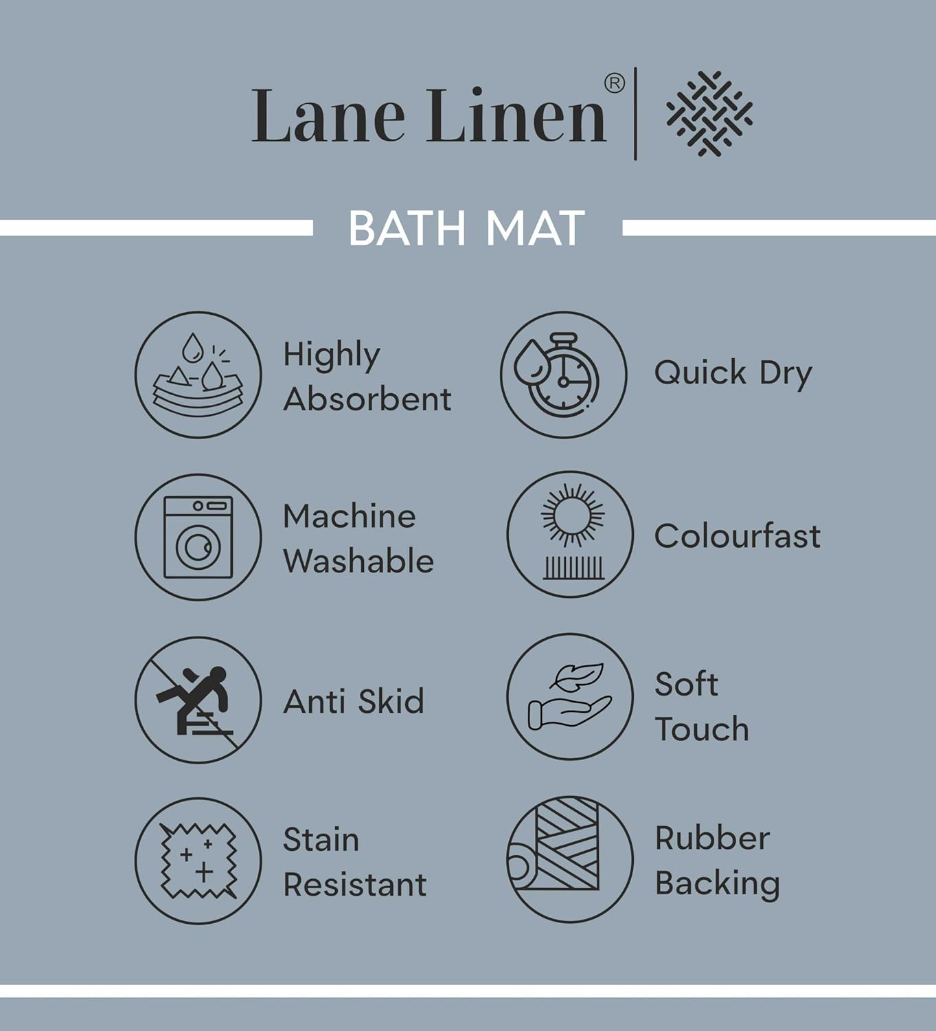 LANE LINEN 20 x 32 Non Slip Bath Mat - Black