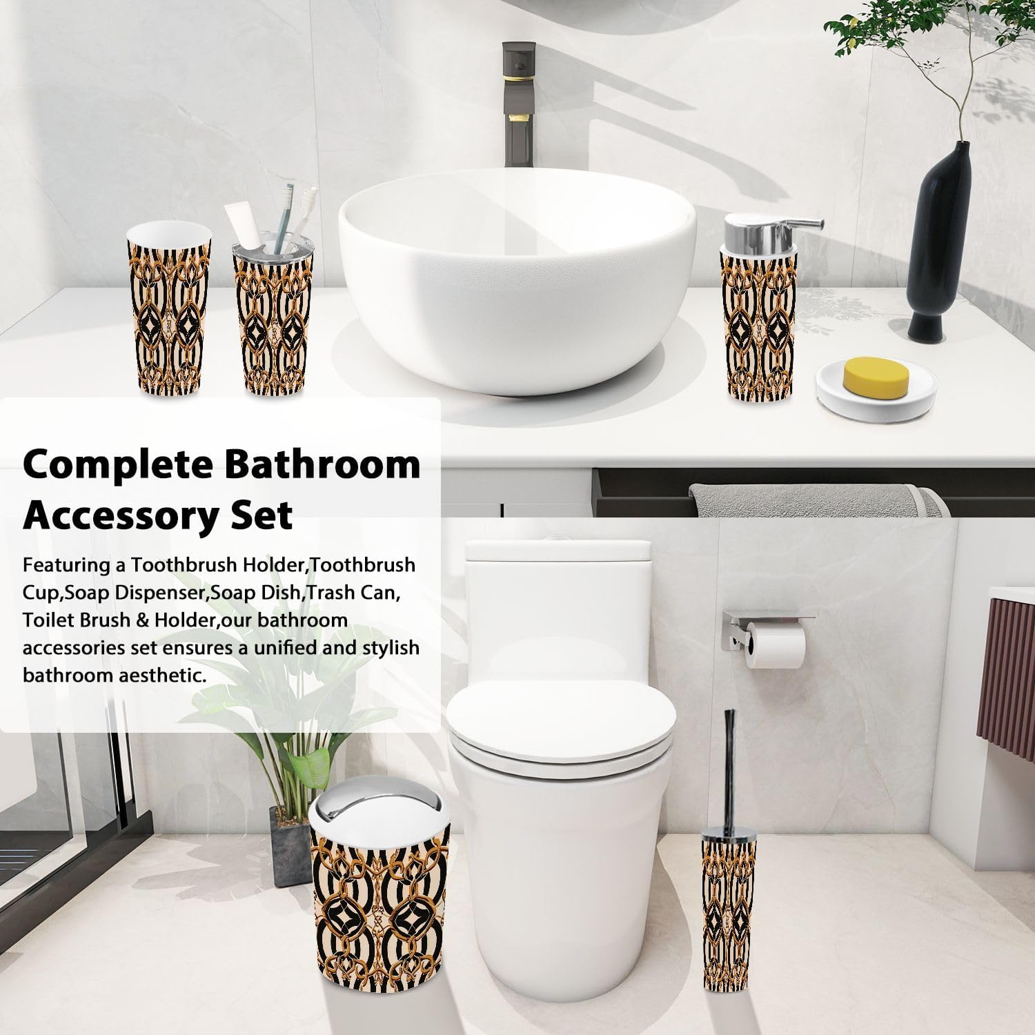 Boho Bathroom Accessory Set 6 Piece Modern