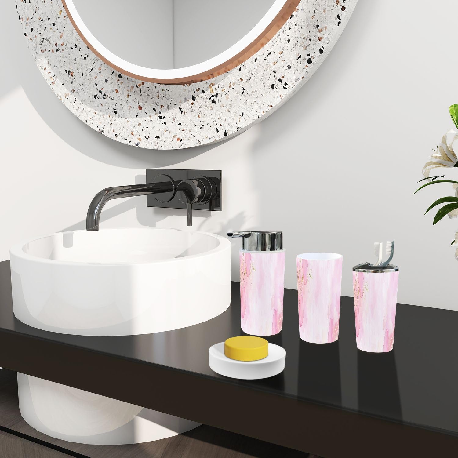Boho Blush Pink Bathroom Accessories Set 6 Piece 1