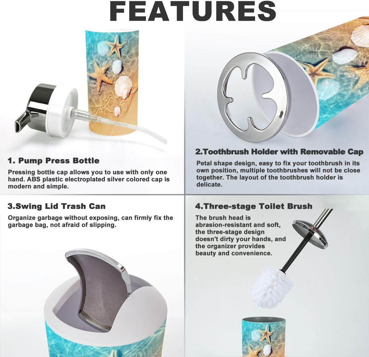 6 Piece Bathroom Accessory Set with Starfish Design