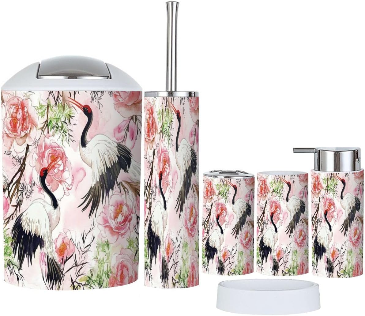 Boho Bathroom Accessory Set 6 Piece Japanese Motif