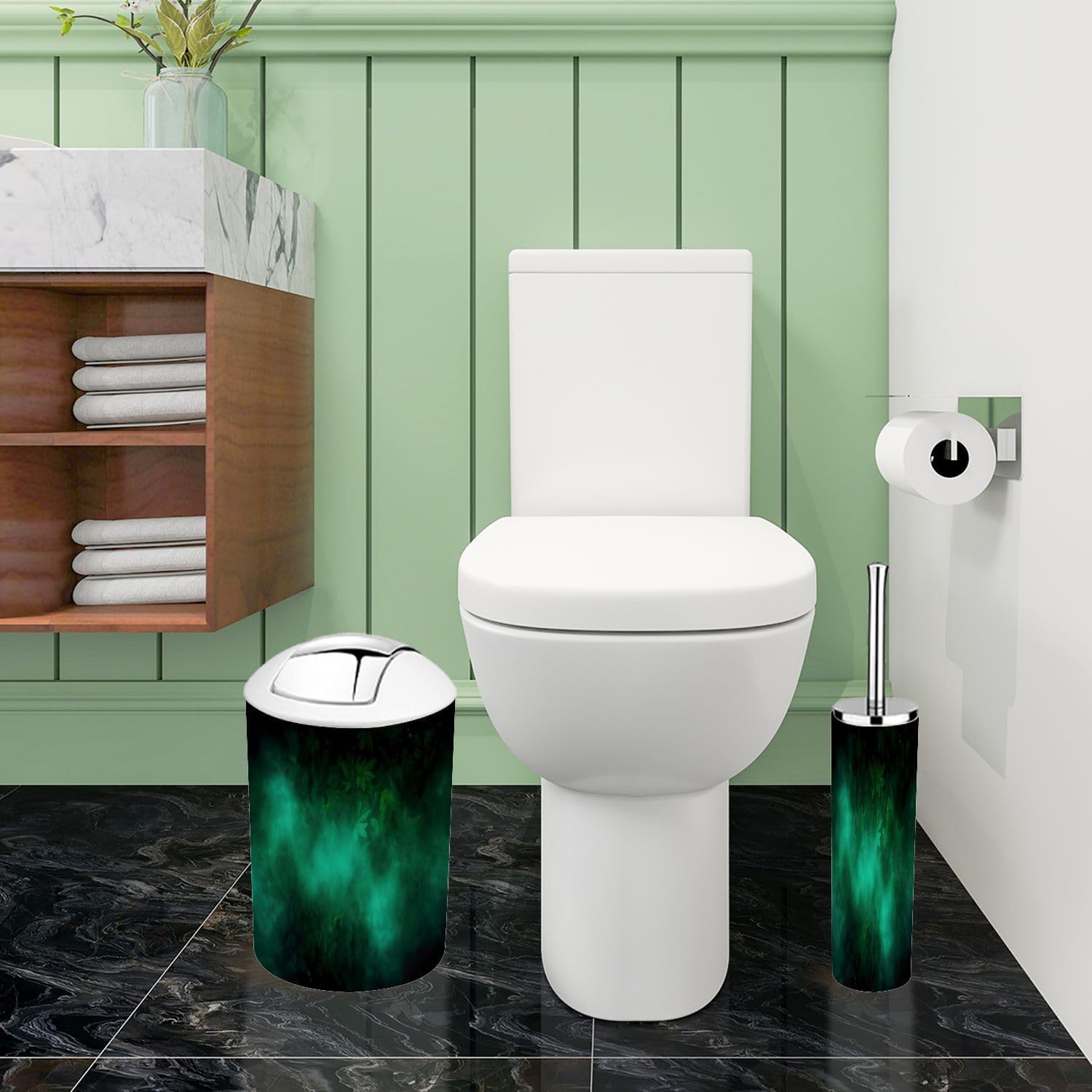TRANQDEHOM 6-Piece Boho Green Bathroom Accessory Set