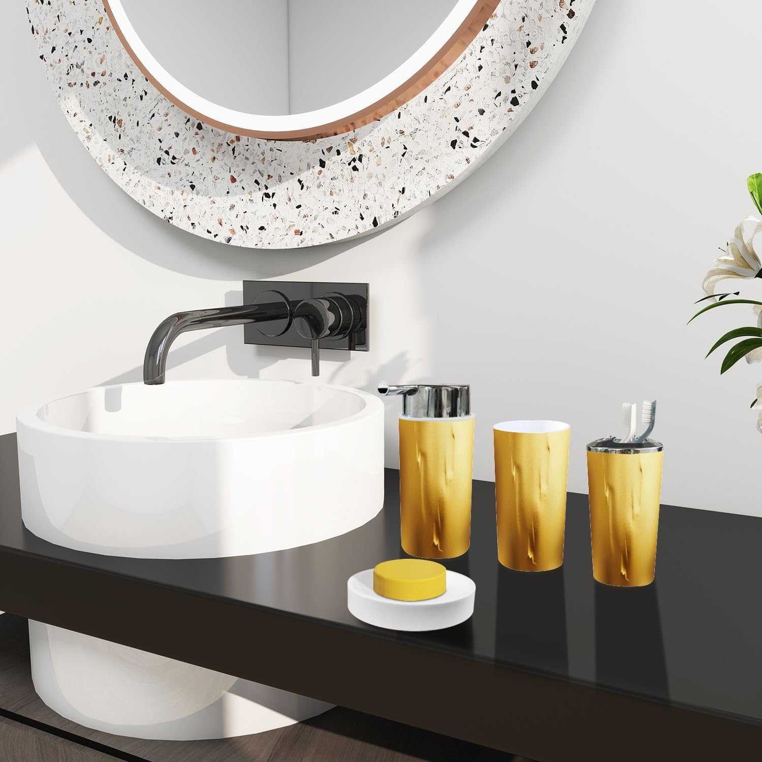 Boho Abstract Gold Bathroom Accessory Set 6-Piece